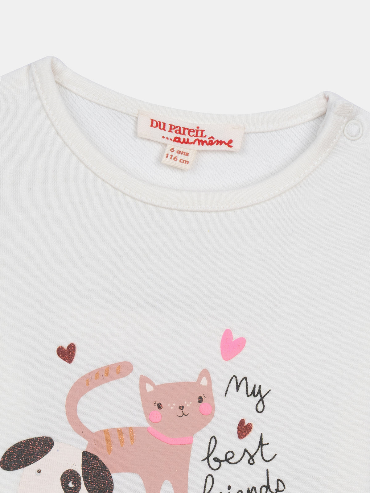 Ecru Long Sleeve T-Shirt "My Best Friends" for Baby Girls