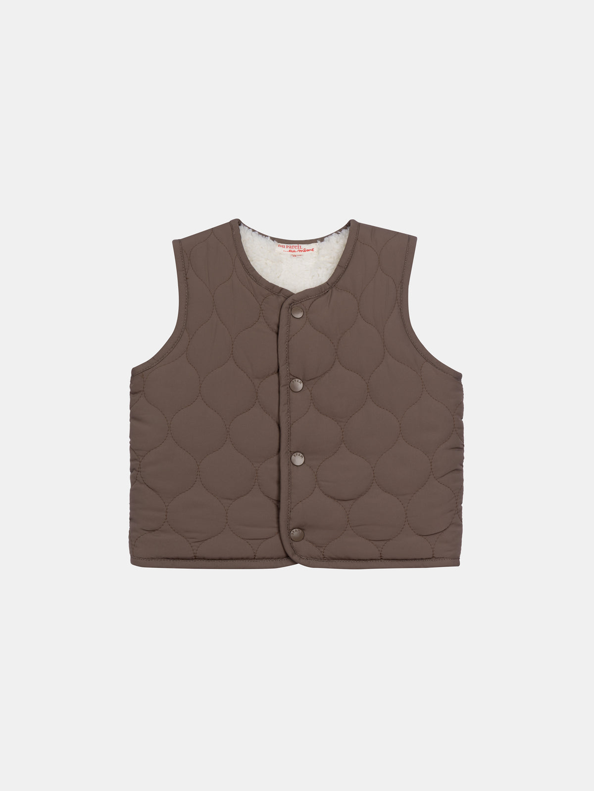 Reversible cocoa and ecru sleeveless vest for baby boy