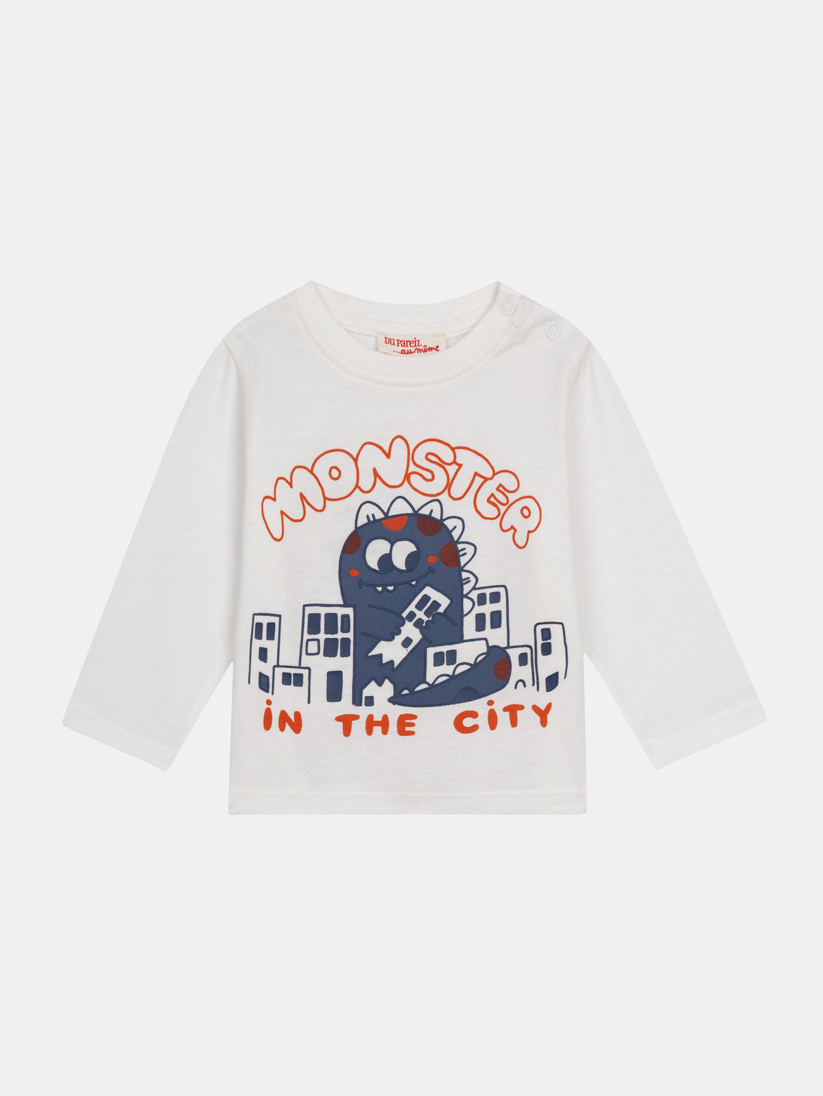 Ecru Long Sleeve T-Shirt "Monster in the City" for Baby Boys