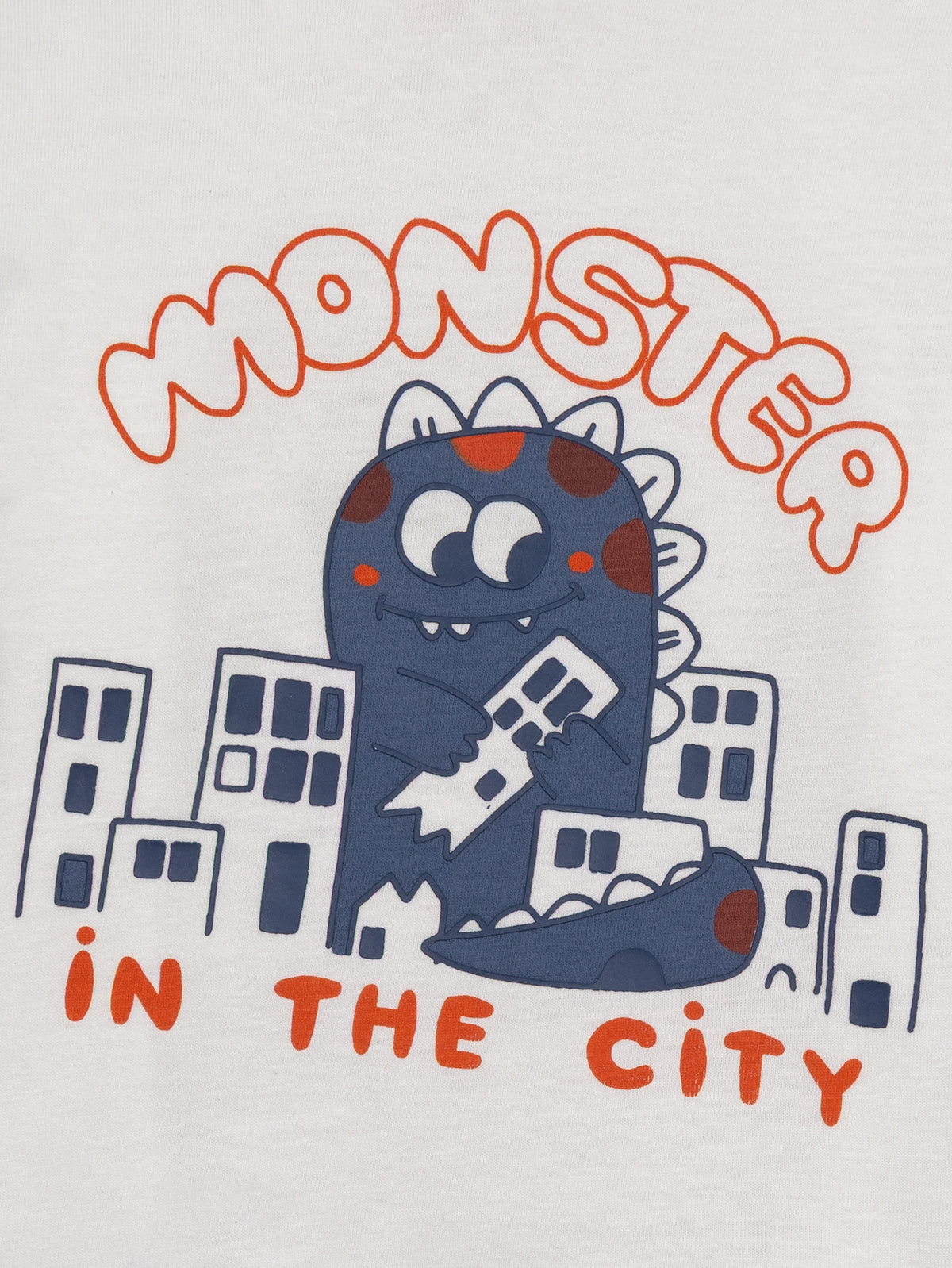 Ecru Long Sleeve T-Shirt "Monster in the City" for Baby Boys
