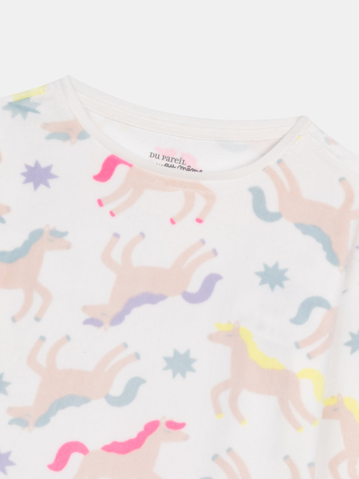 Very soft ecru velour pyjamas "Magical Unicorns" & fluorescent details for girl child