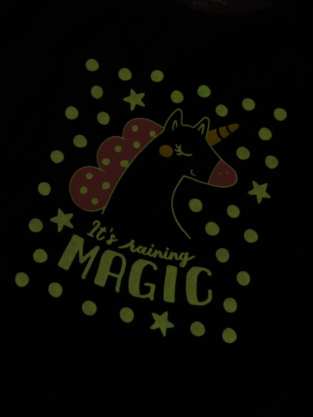 Navy Blue Velvet Pajamas "It's raining MAGIC" with Phosphorescent Details for Girls