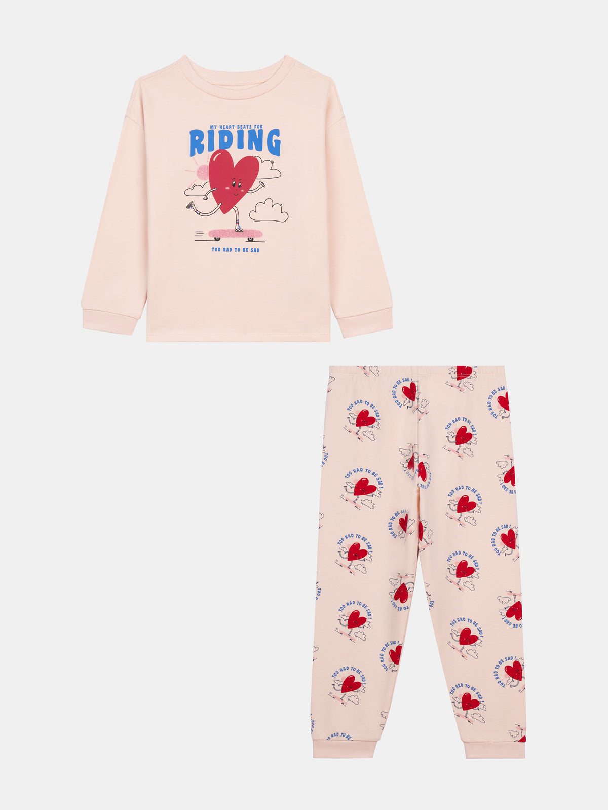 Pink Brushed Fleece Pajamas "My Heart Beats for Riding" for Girls