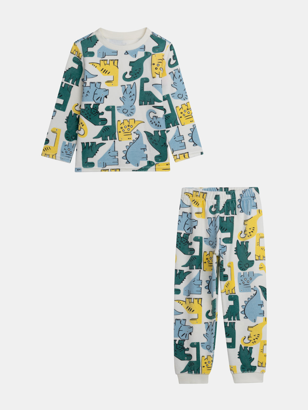 2-piece velour pajama with full printed colorful dinosaurs for boys