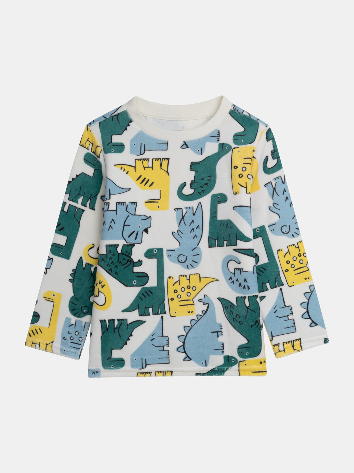 2-piece velour pajama with full printed colorful dinosaurs for boys