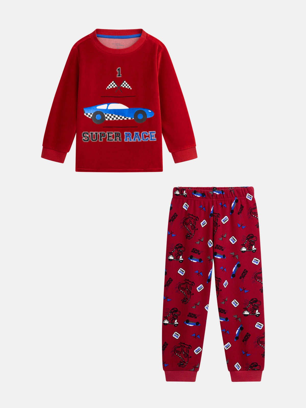 2-Piece Velvet Pajamas with Racing Car Pattern for Boys