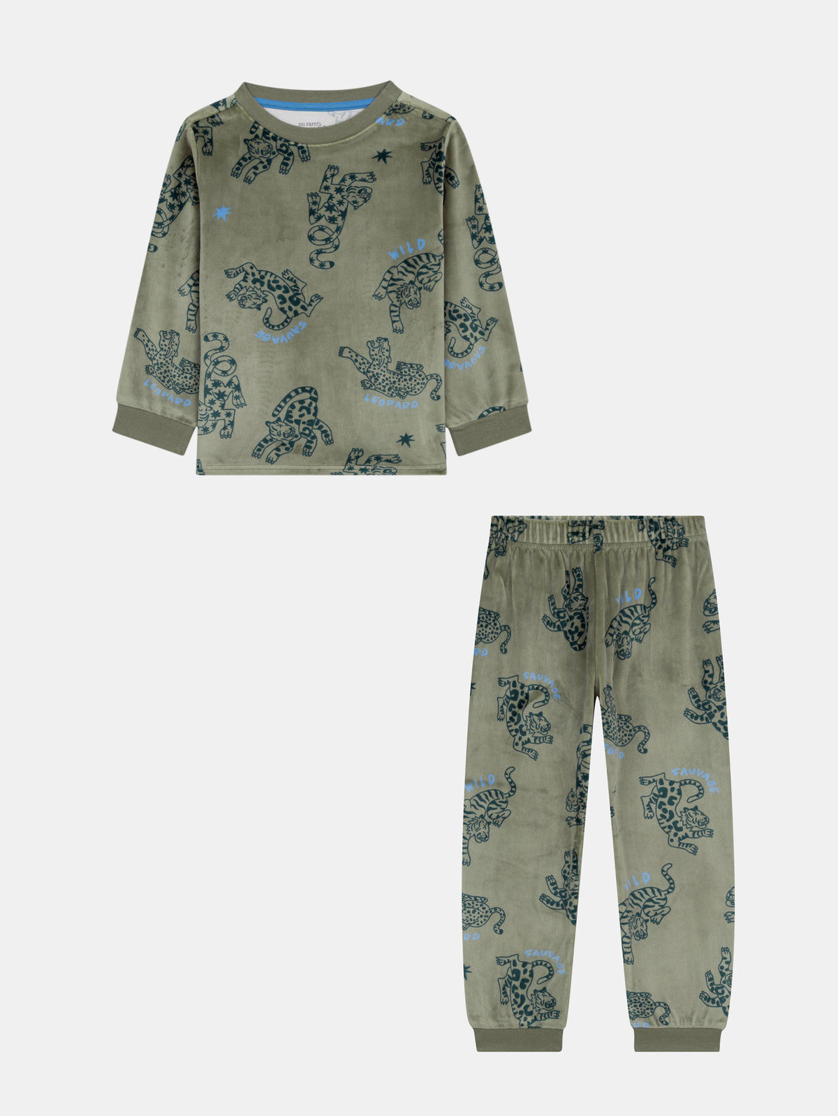 2-piece stretch velvet pajama with leopard print for boy child