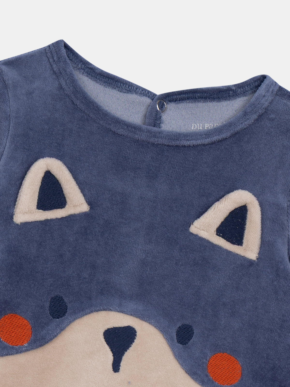 Ocean blue and beige velour romper with fox pattern for baby boys
