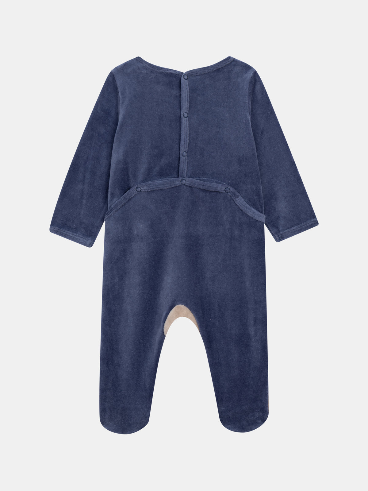 Ocean blue and beige velour romper with fox pattern for baby boys