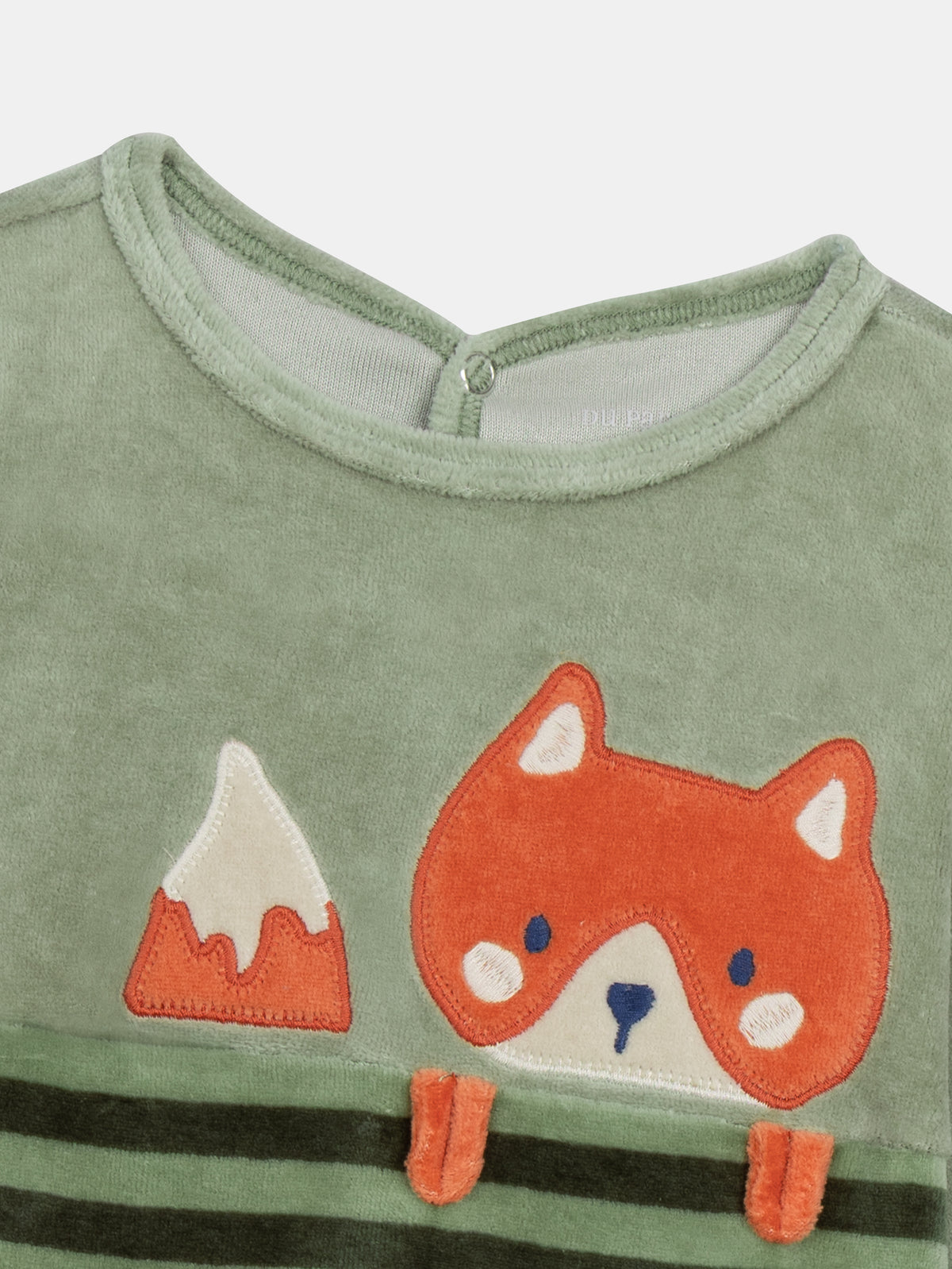 Velvet Green Snug-Fit with Stripes and Fox Motif for Baby Boy
