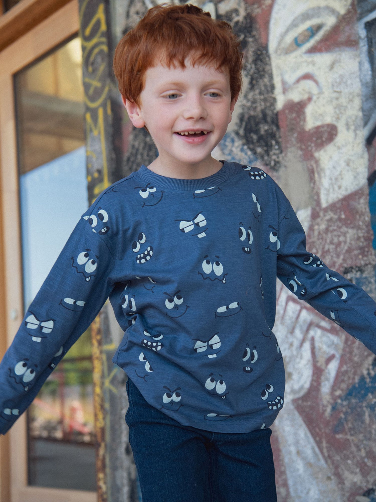 Blue Long Sleeve T-Shirt with Phosphorescent Eye Print for Boys