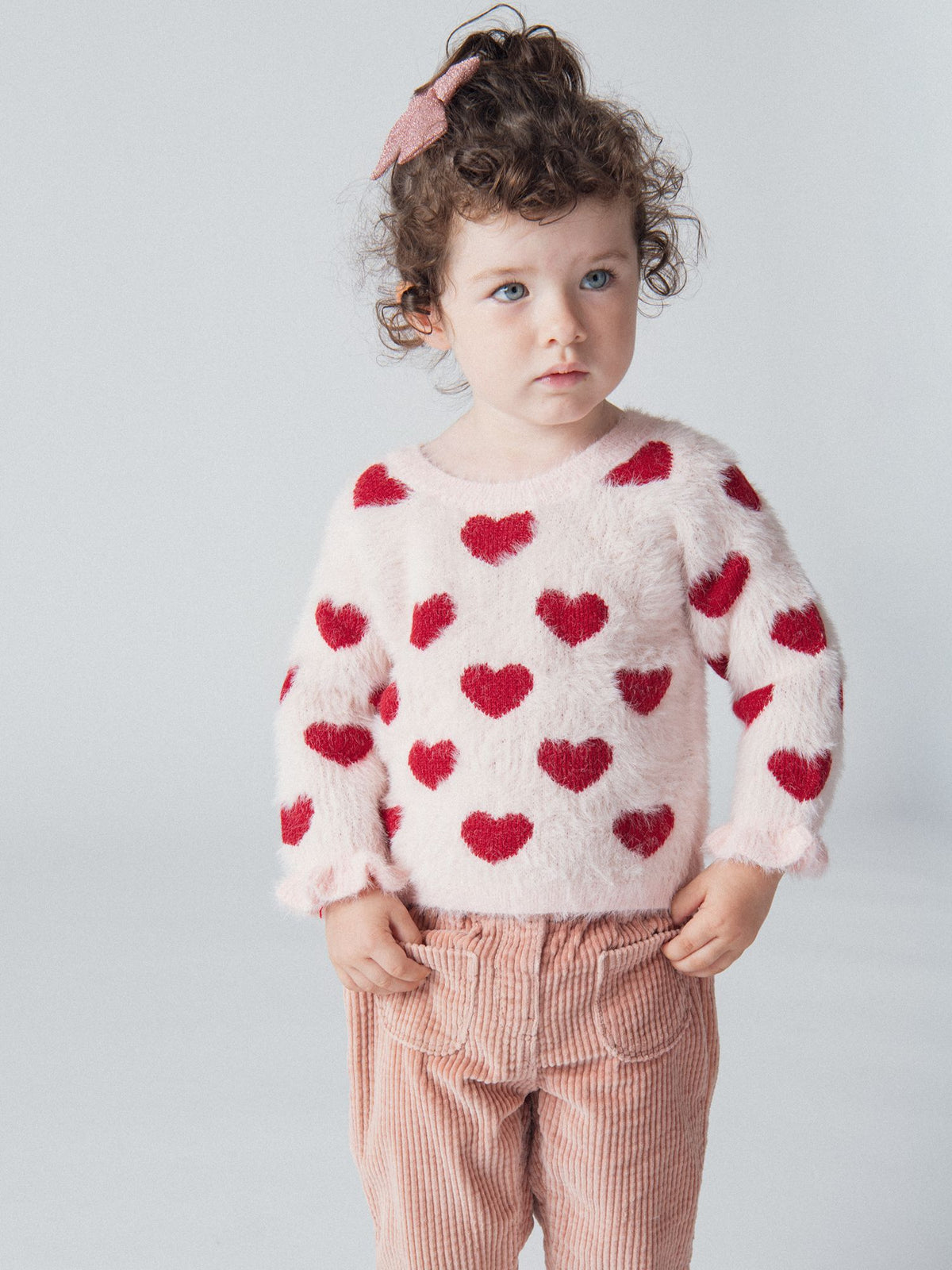 Pink chalk sweater with heart pattern for baby girl