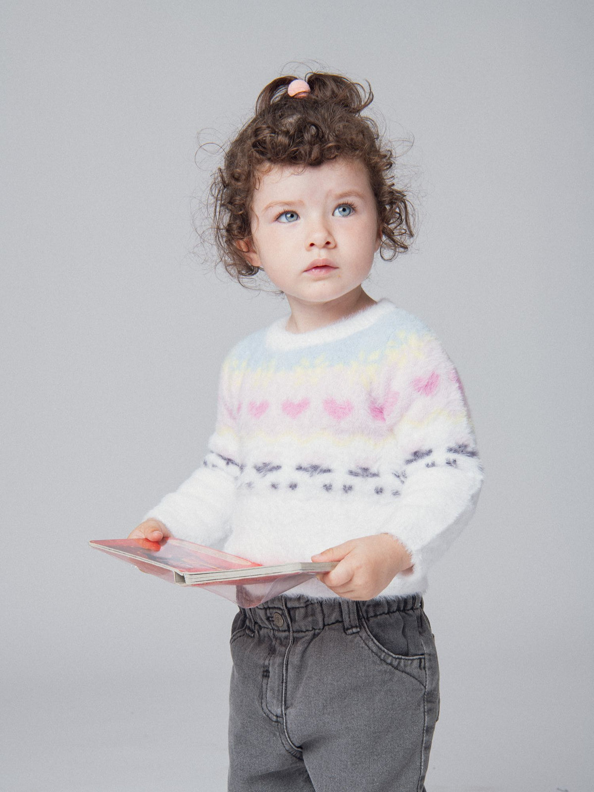 Soft Knitted Sweater with Jacquard Pattern for Baby Girl