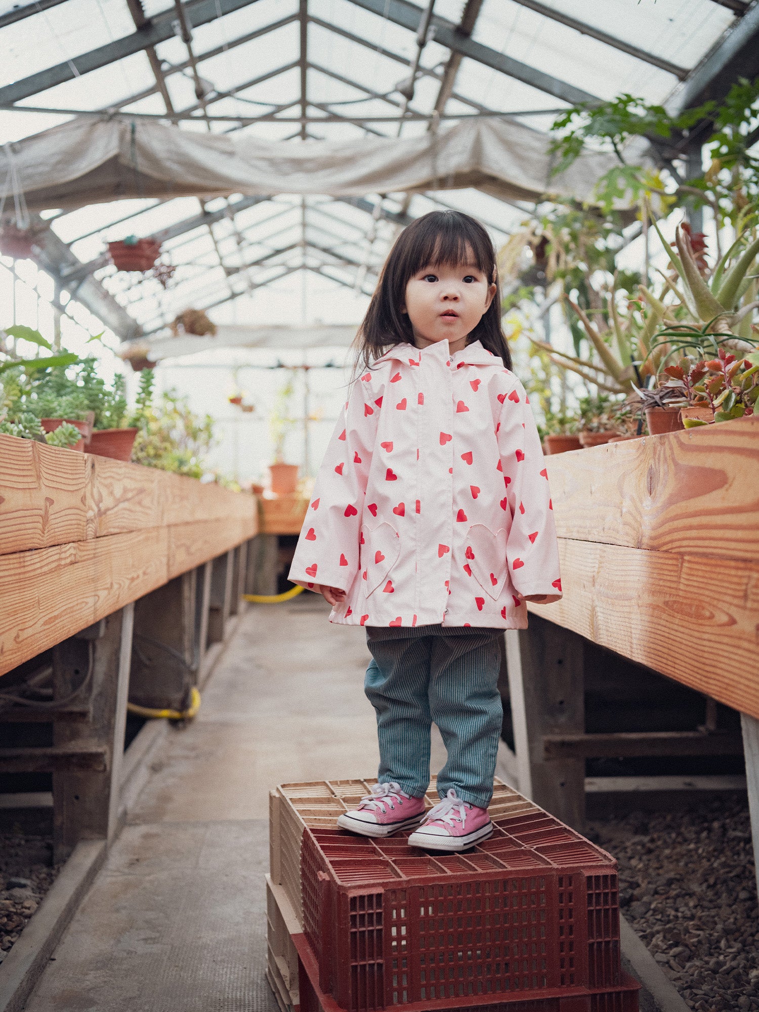 Pink Raincoat Printed with Hearts for Baby Girls