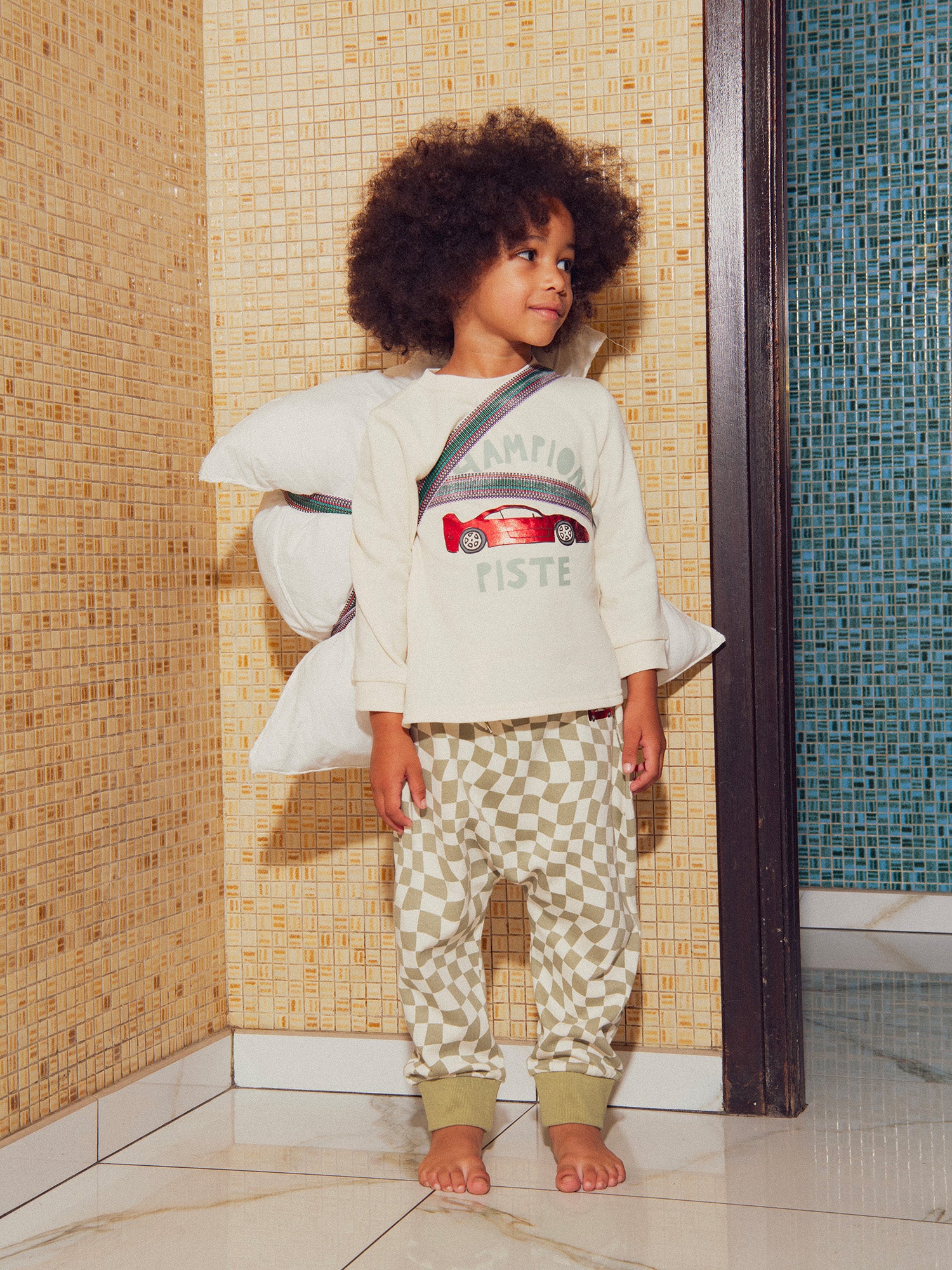 Ivory Pajamas with Car Pattern for Boy