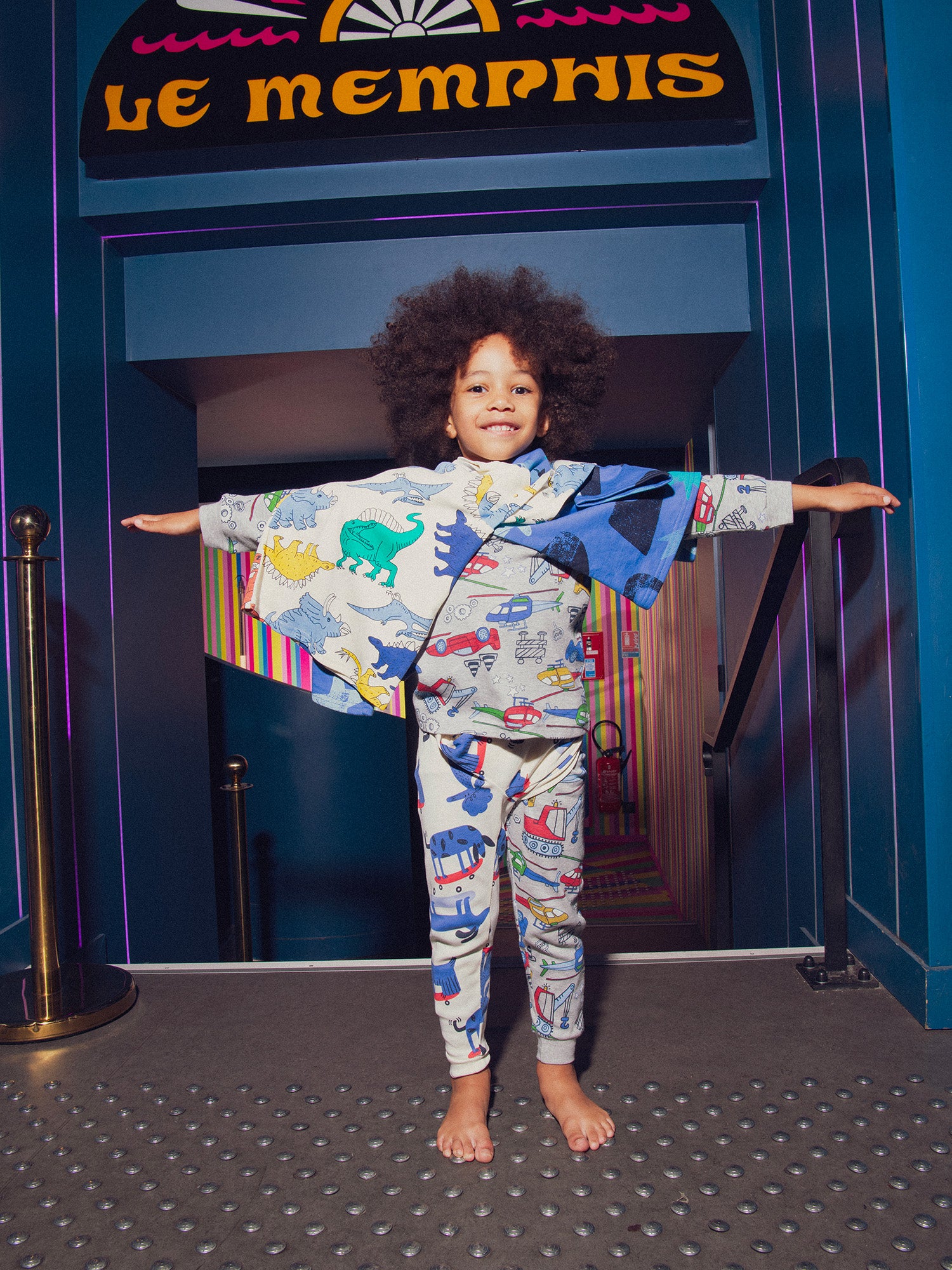 Glow-in-the-dark grey melange pyjama all-over car print for boys