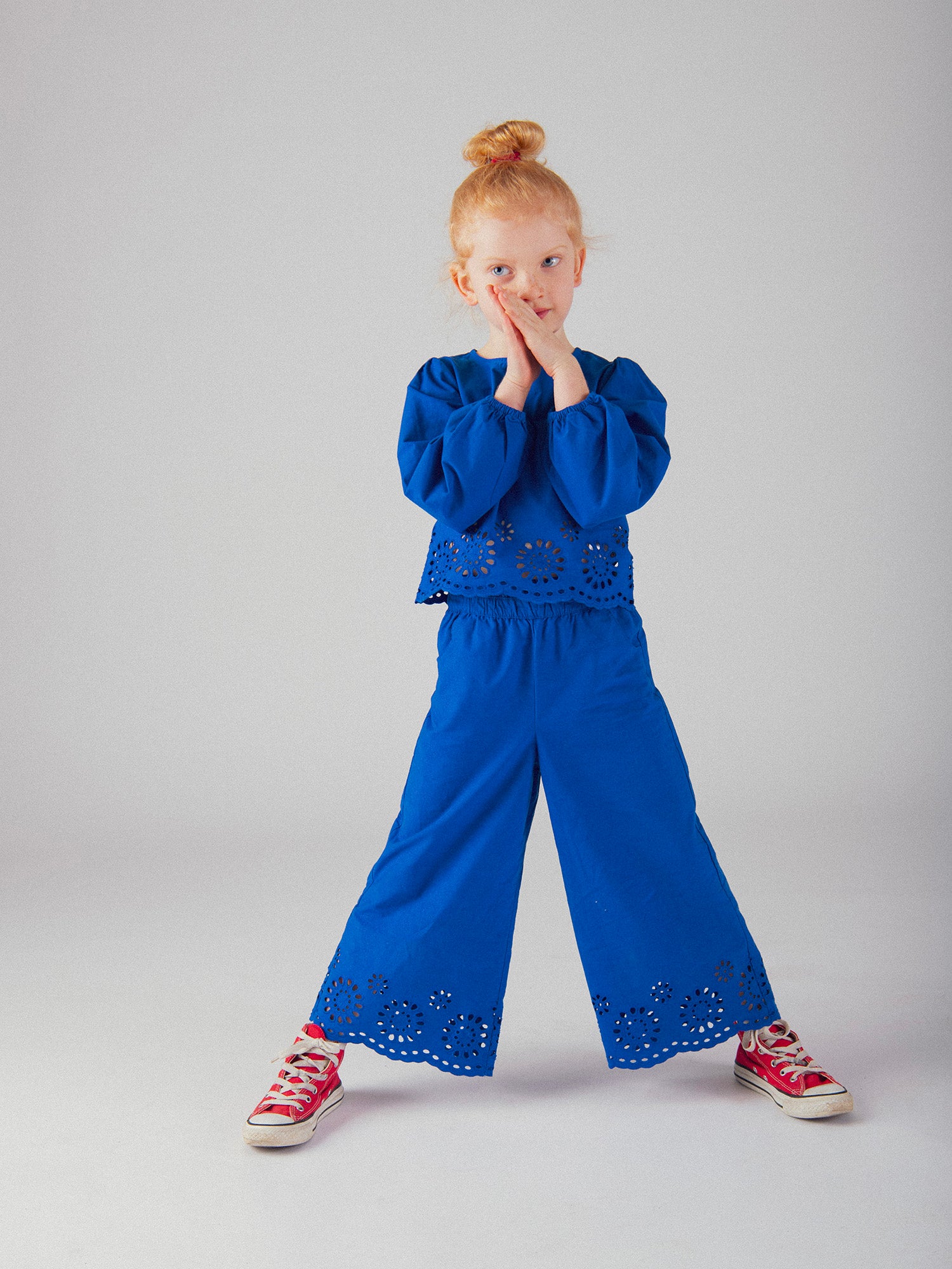 Blue pants with English embroidery for girls