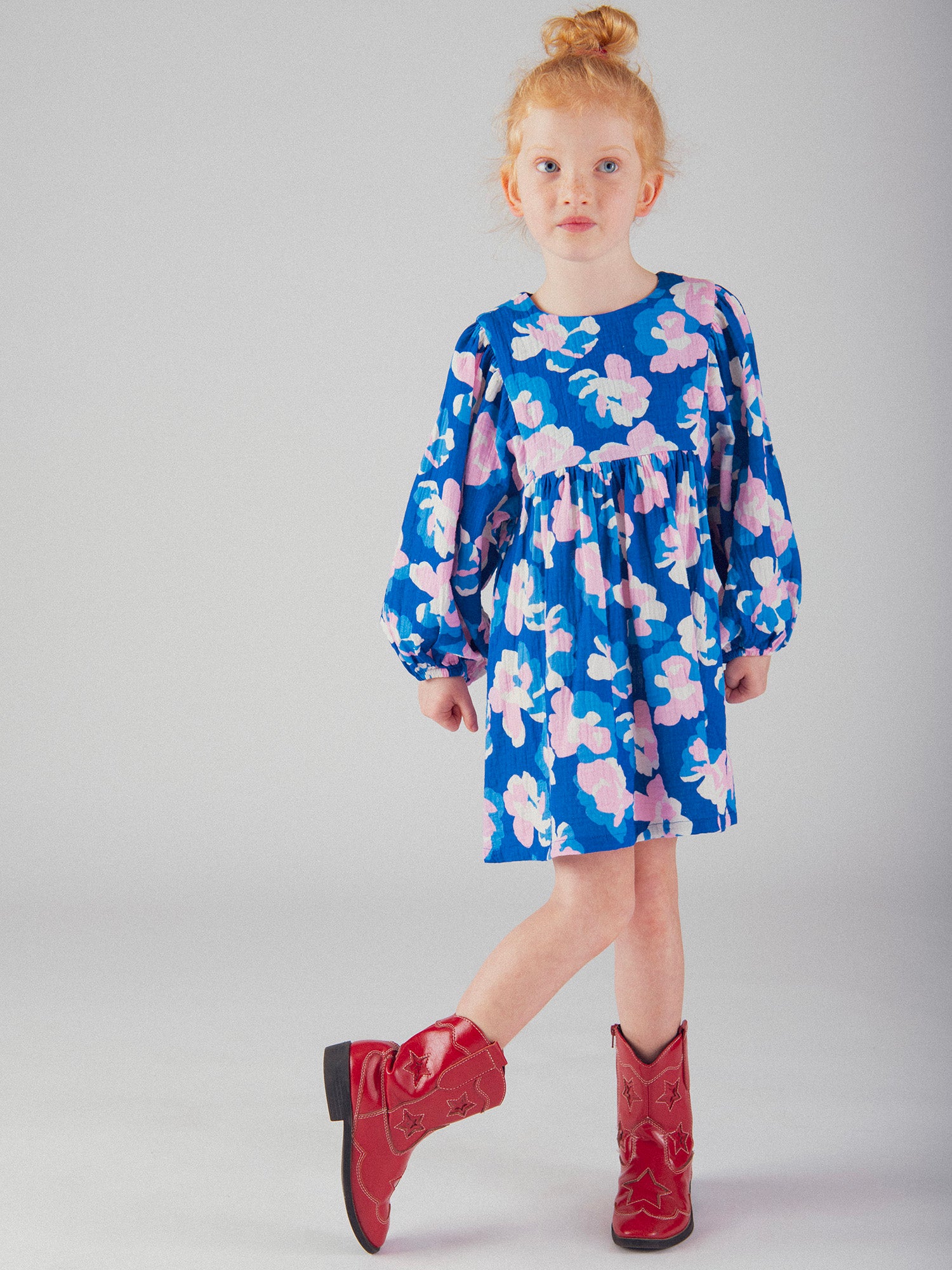 Blue floral print dress for girls