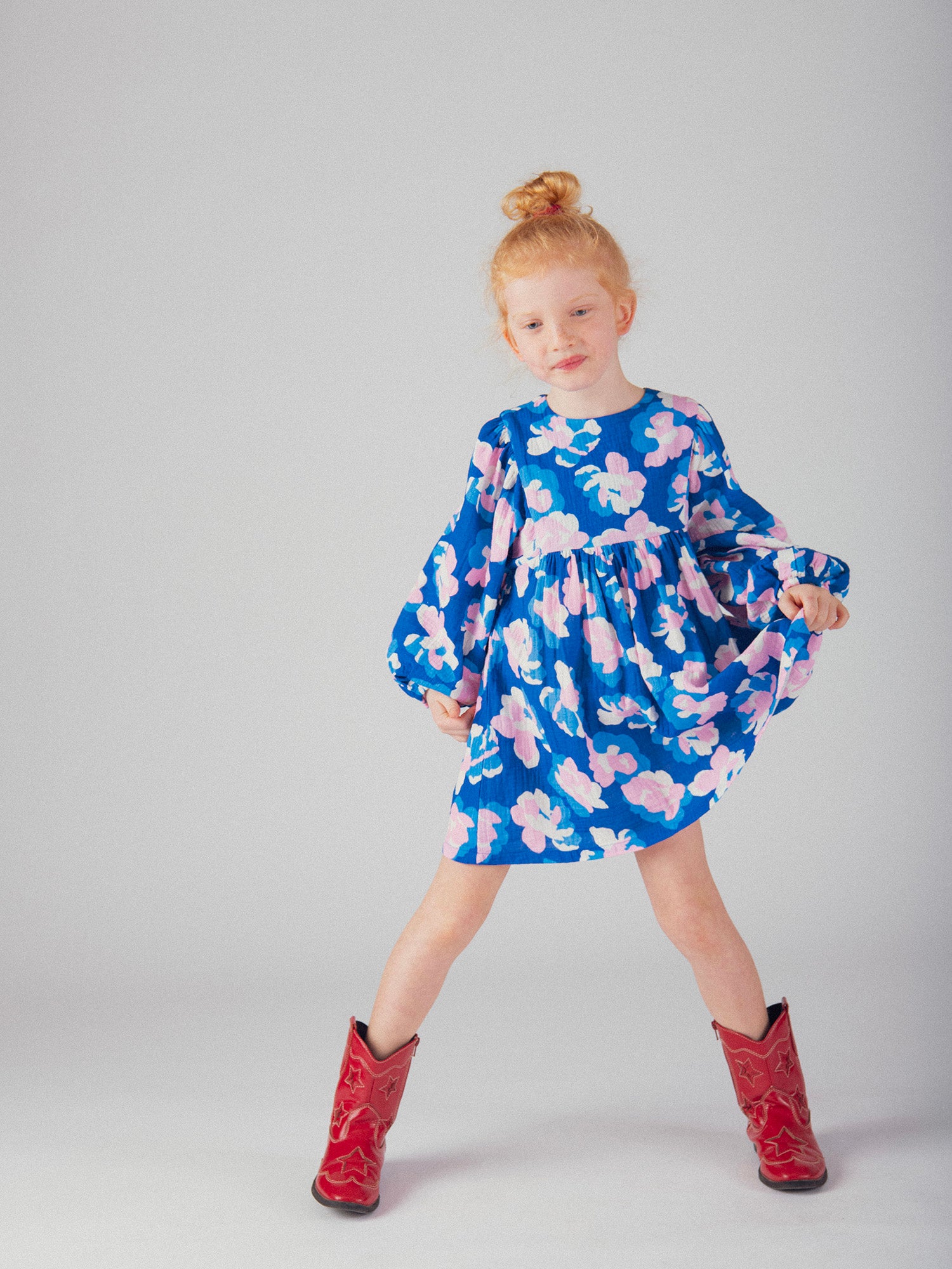 Blue floral print dress for girls