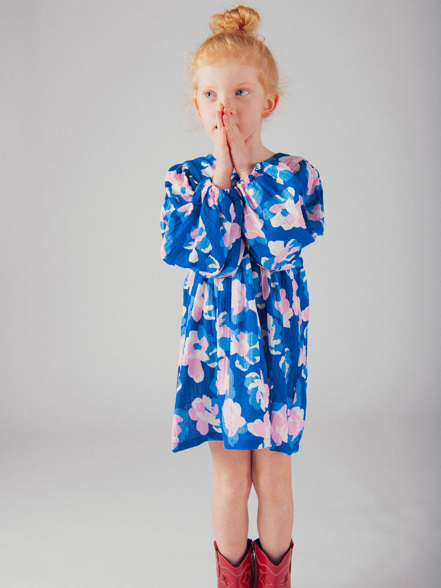 Blue floral print dress for girls