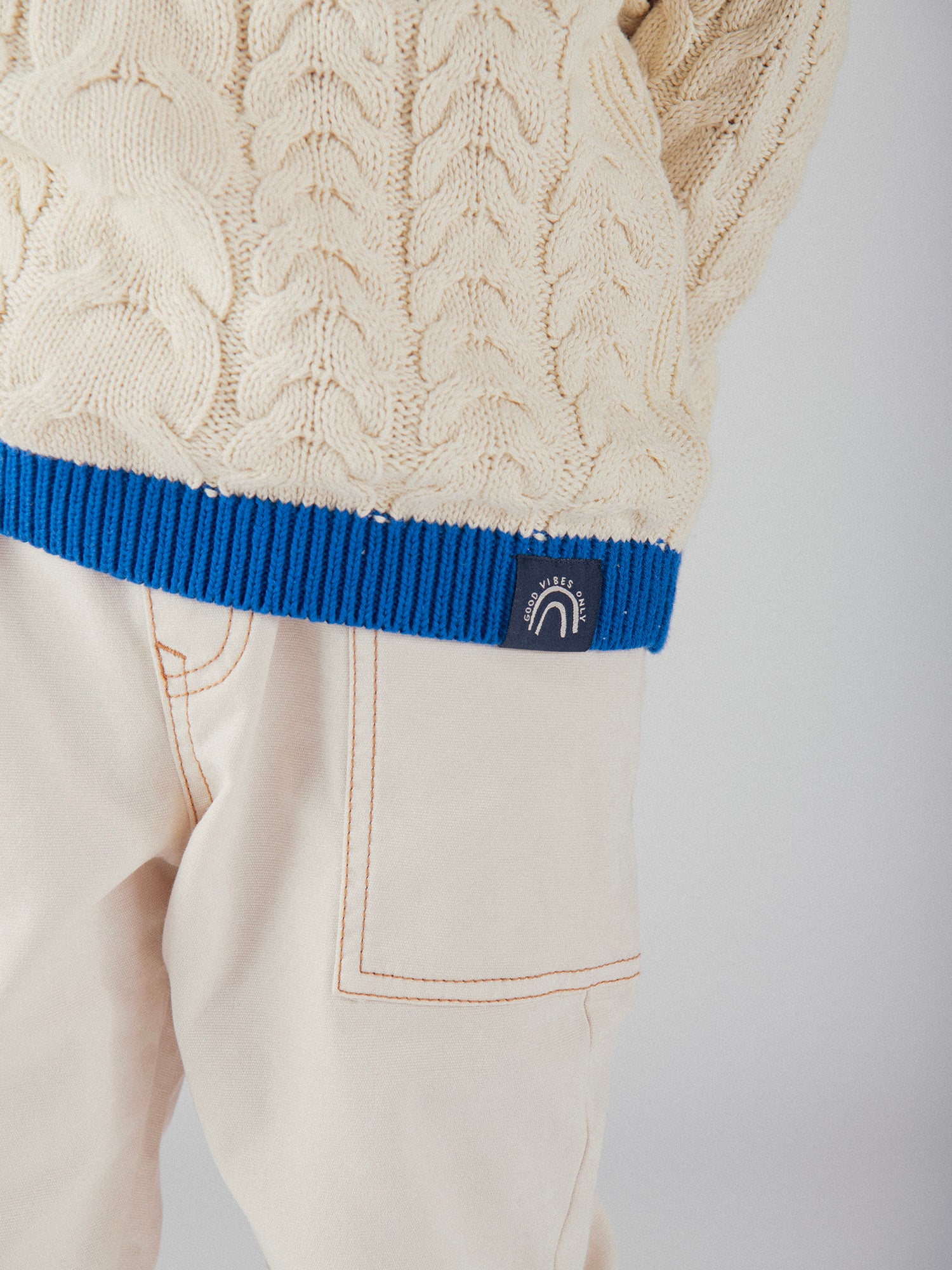 Beige Sweater with Blue Details for Boys