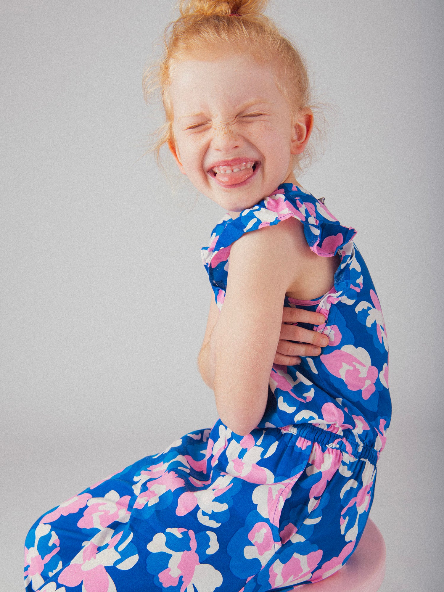 Blue floral print overall for girls