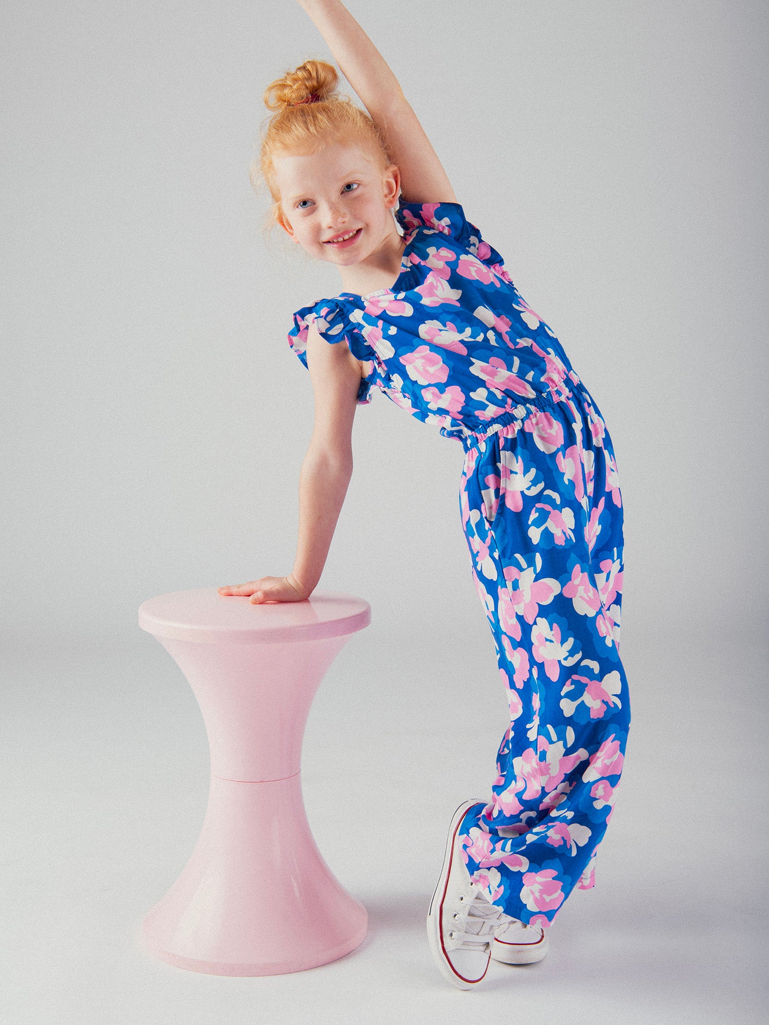 Blue floral print overall for girls