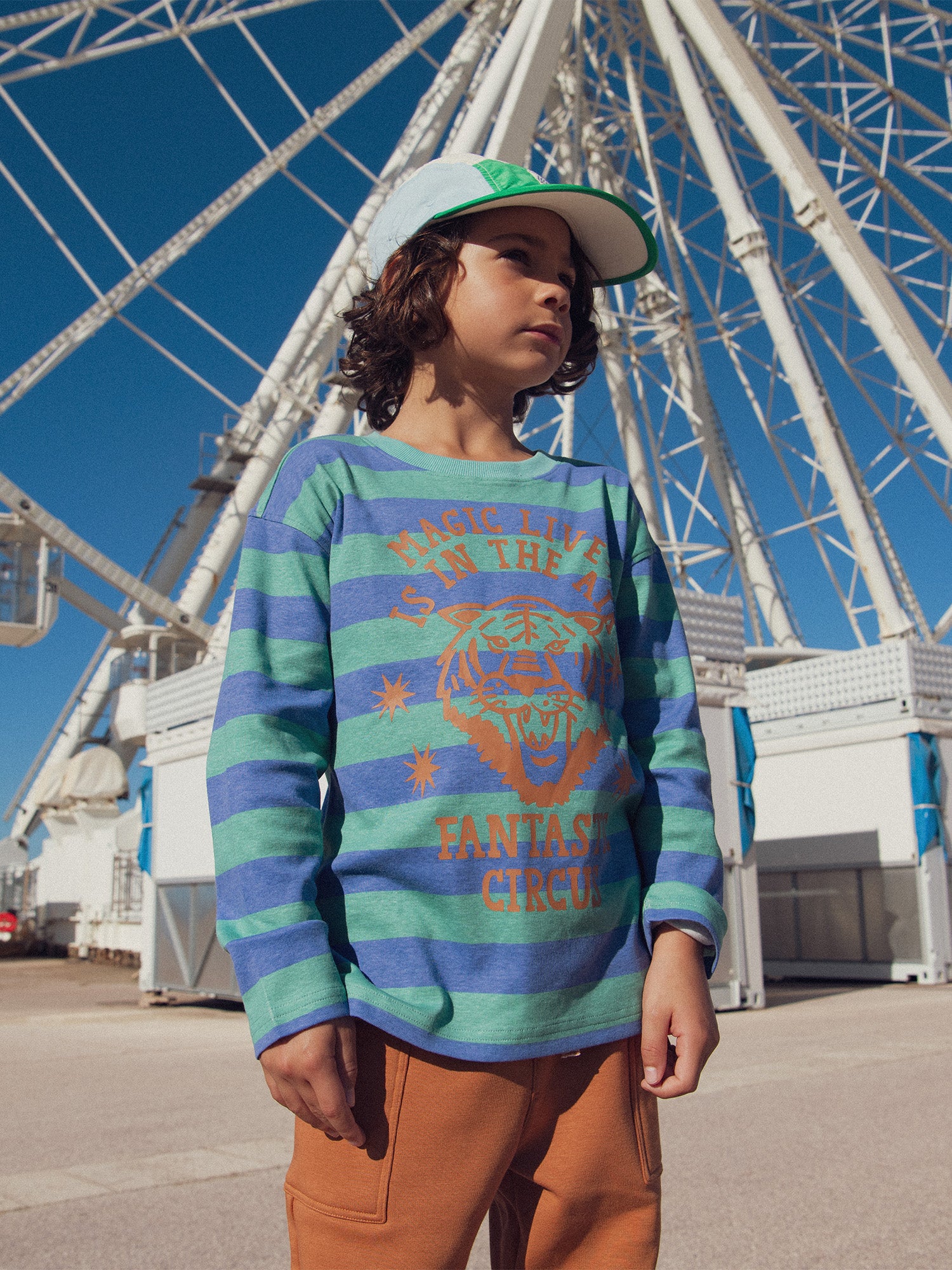 Striped Ribbed Shirt with Animation for Boys