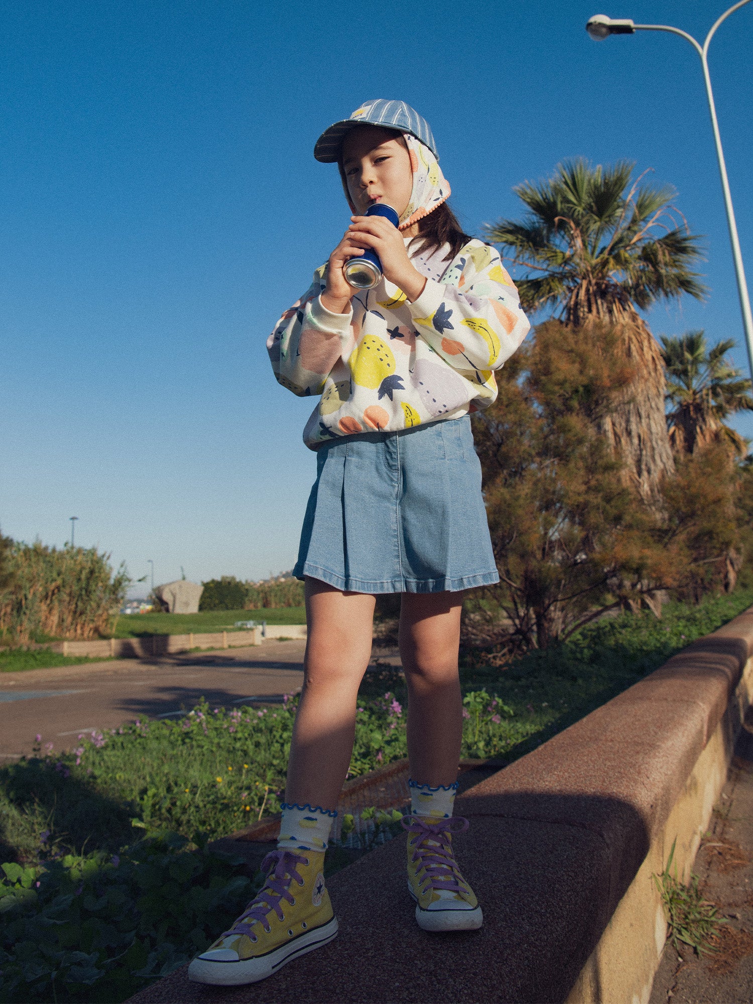 Pleated denim shorts skirt for girls