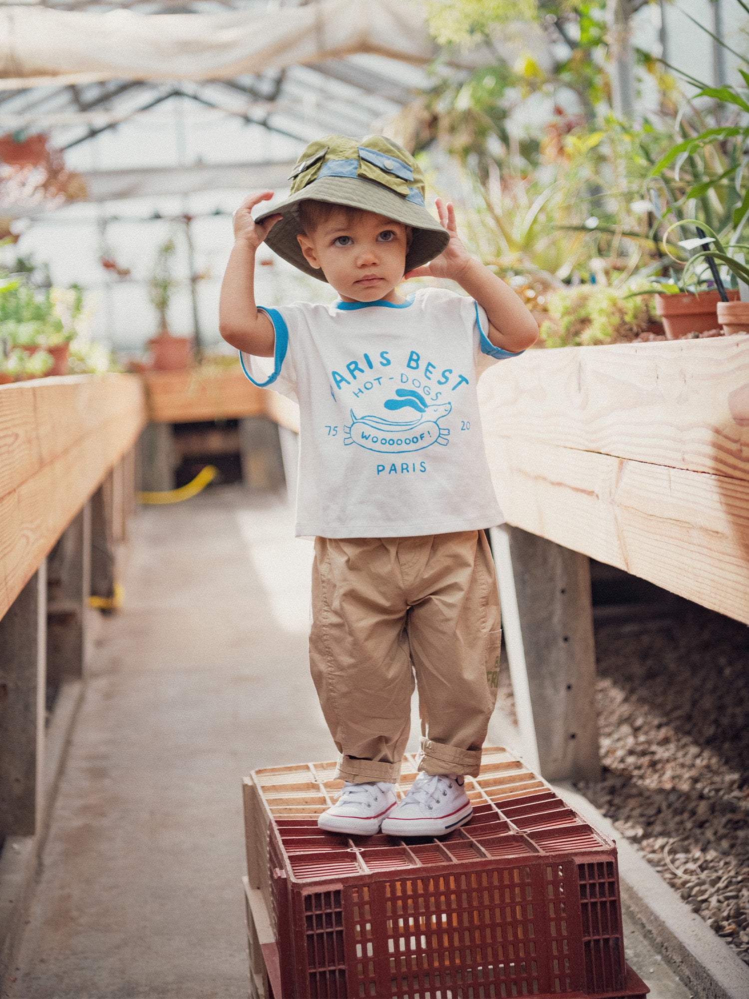 Ecru Short-Sleeve T-Shirt with "Paris Hot-Dogs" Print for Baby Boys