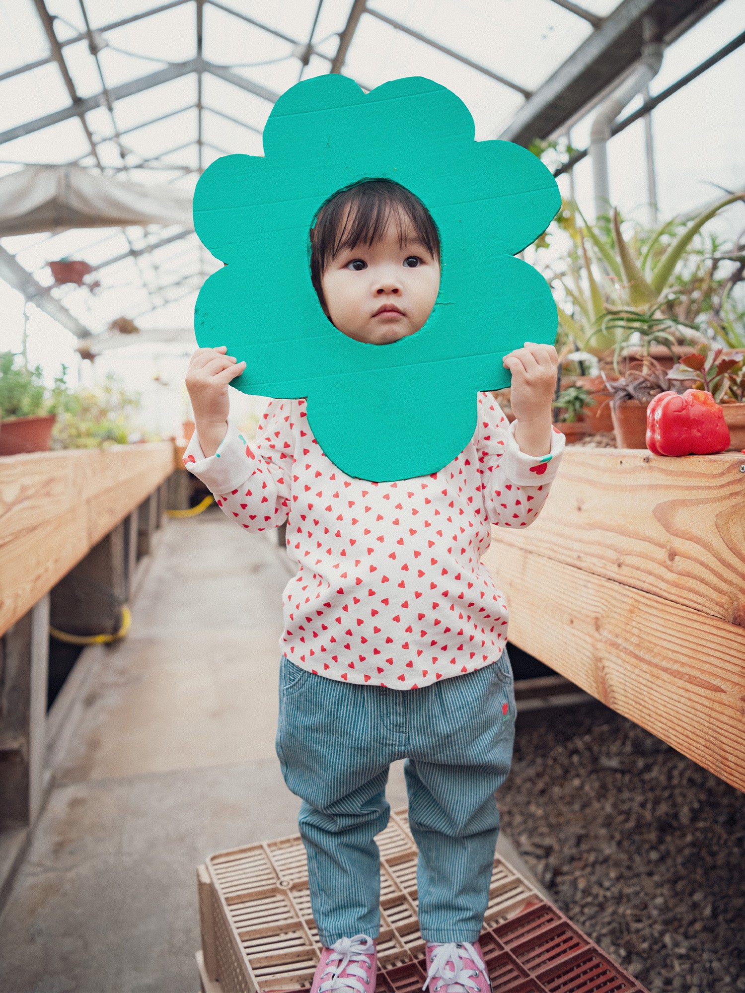 Striped Denim Pants with Flower Embroidery for Baby Girl