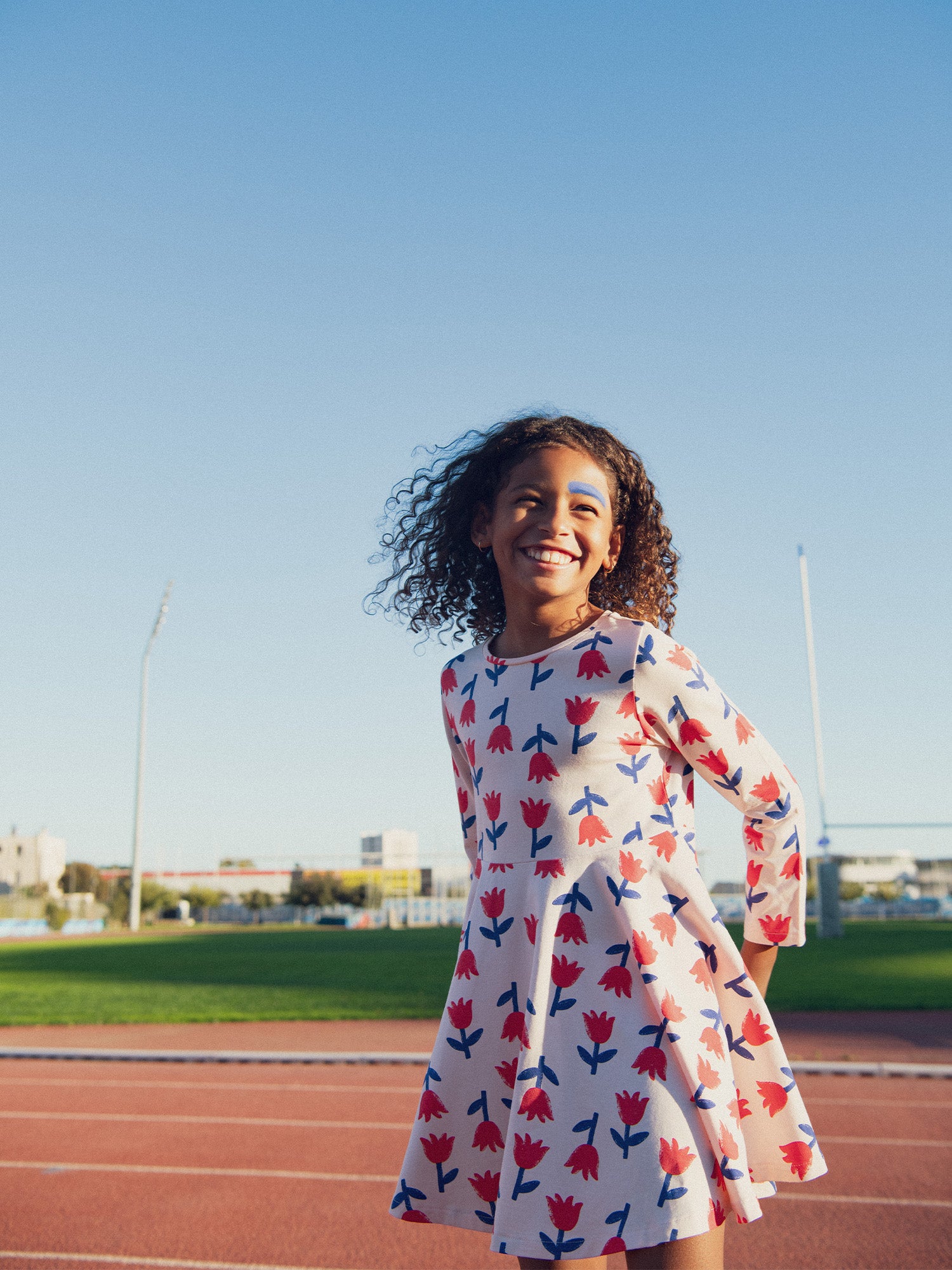 Long Sleeve Flared Dress with Flower Print for Girls