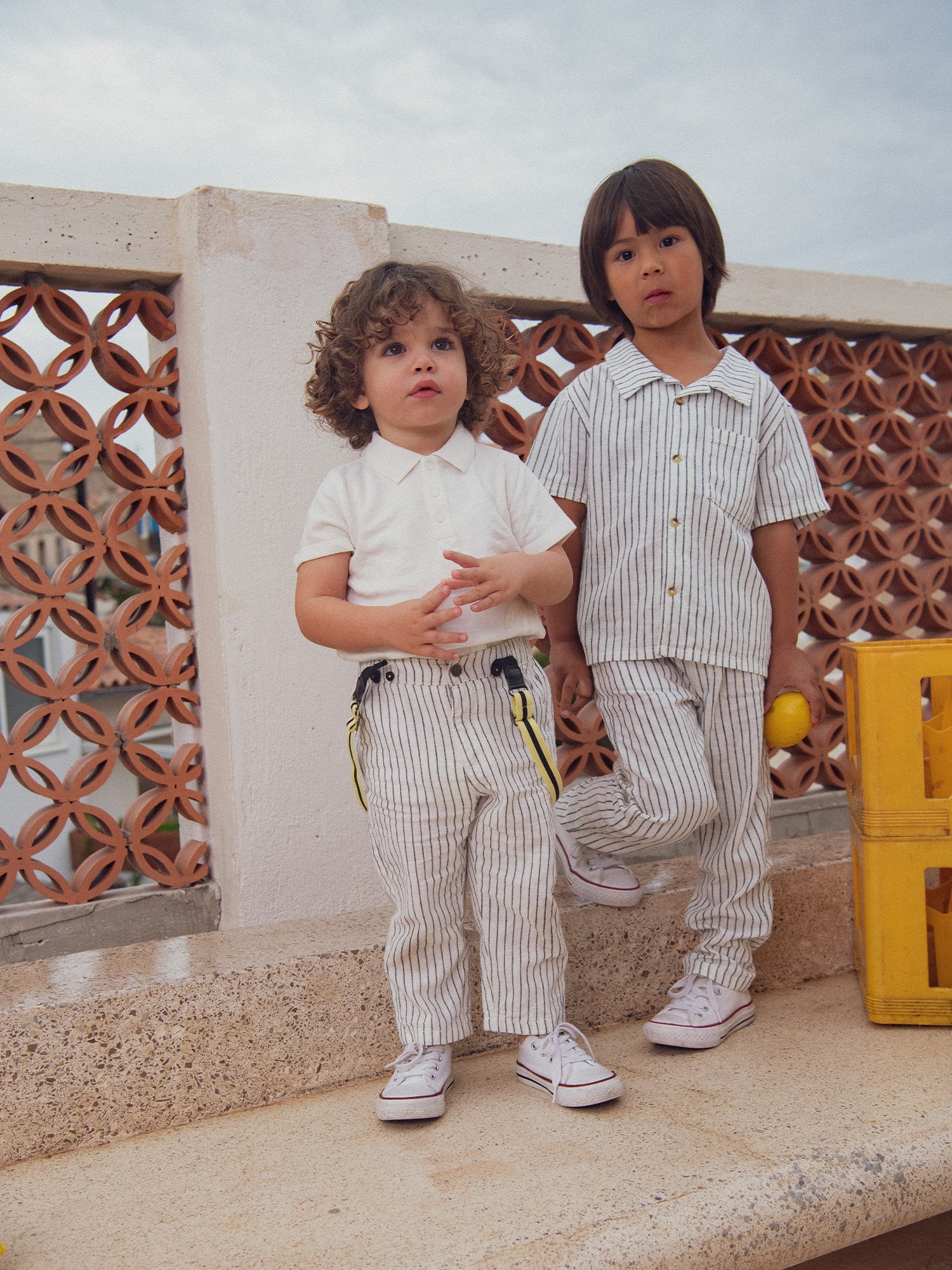 Striped Pants with Removable Suspenders for Baby Boy