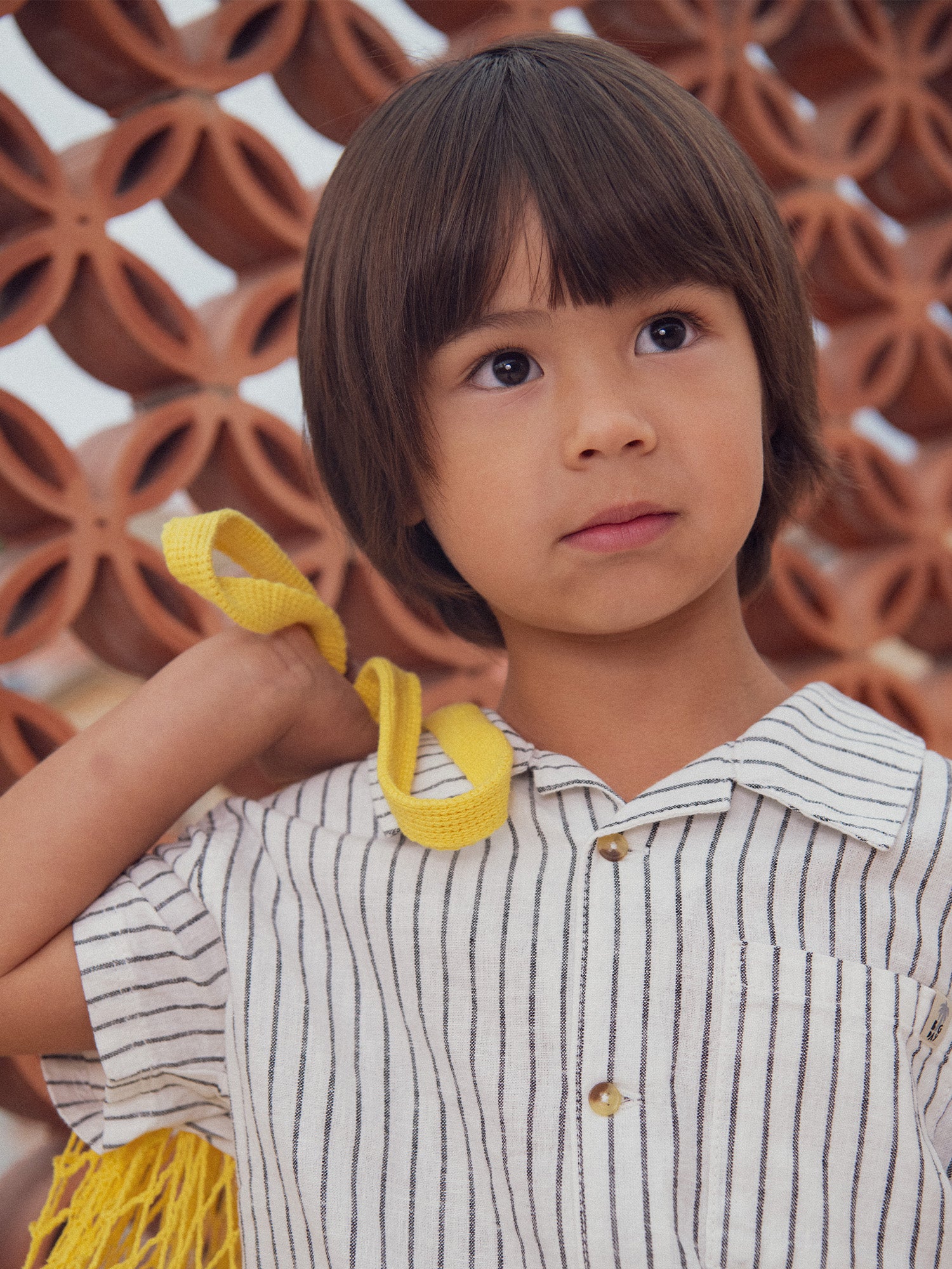 Ecru Short Sleeve Striped Shirt for Boys