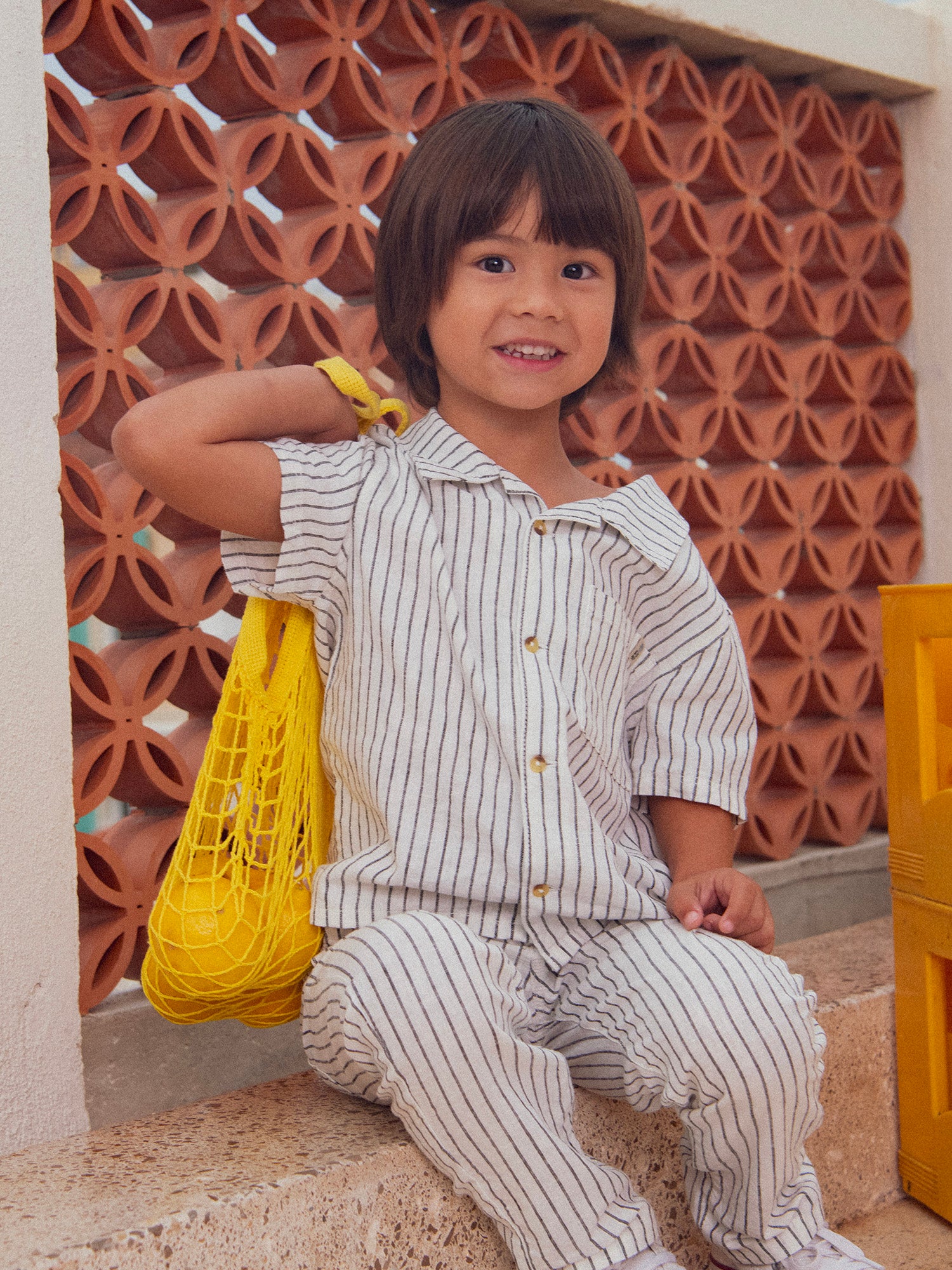 Ecru Short Sleeve Striped Shirt for Boys