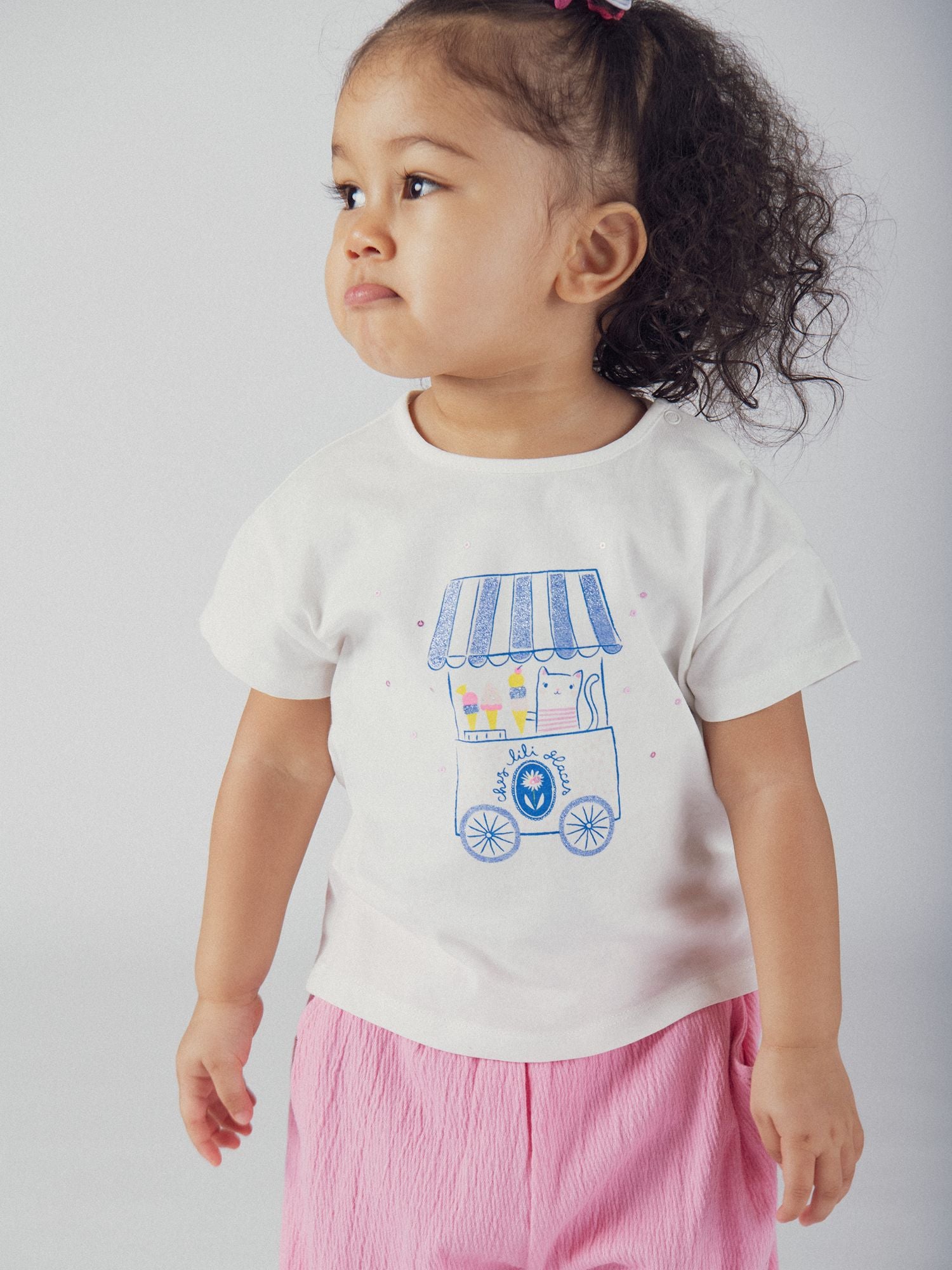 Ecru Tee Shirt "Ice Cream Seller" for Baby Girl