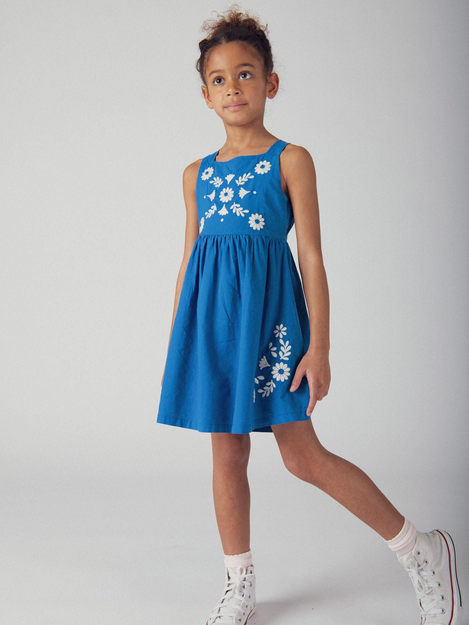 Blue Dress with Floral Embroidery for Girls