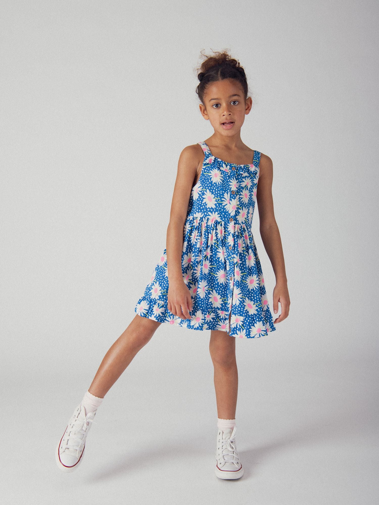 Blue dress with flower print for girls