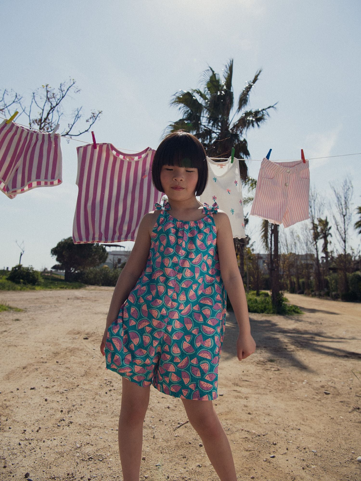 Blue watermelon print overall for girls