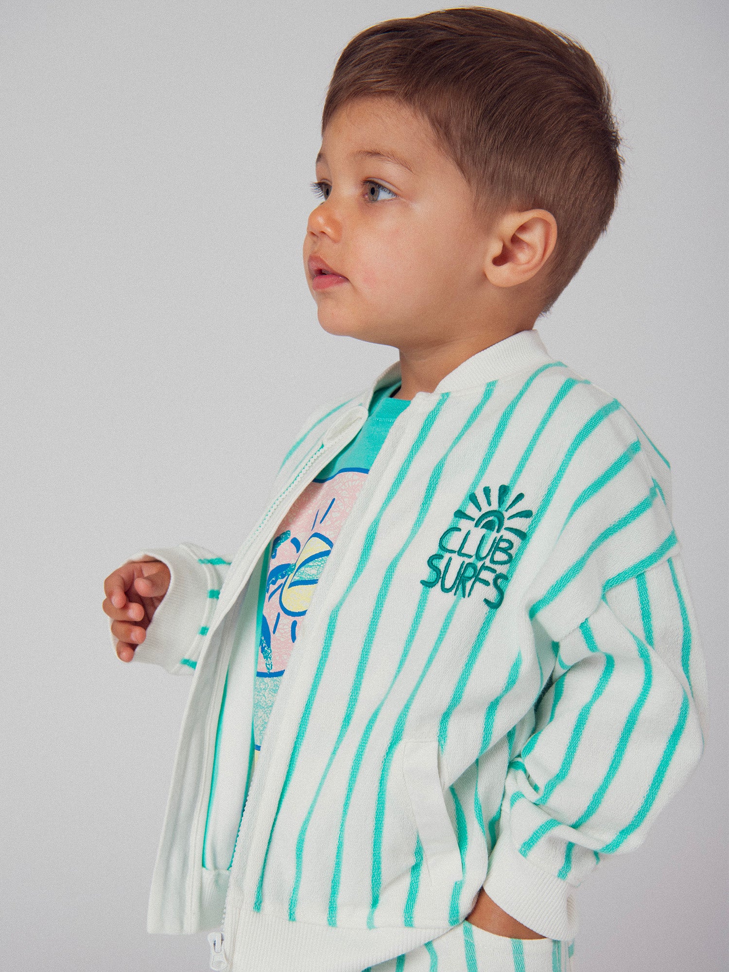 Zipped Striped Aqua Vest "Club Surfs" for Baby Boy