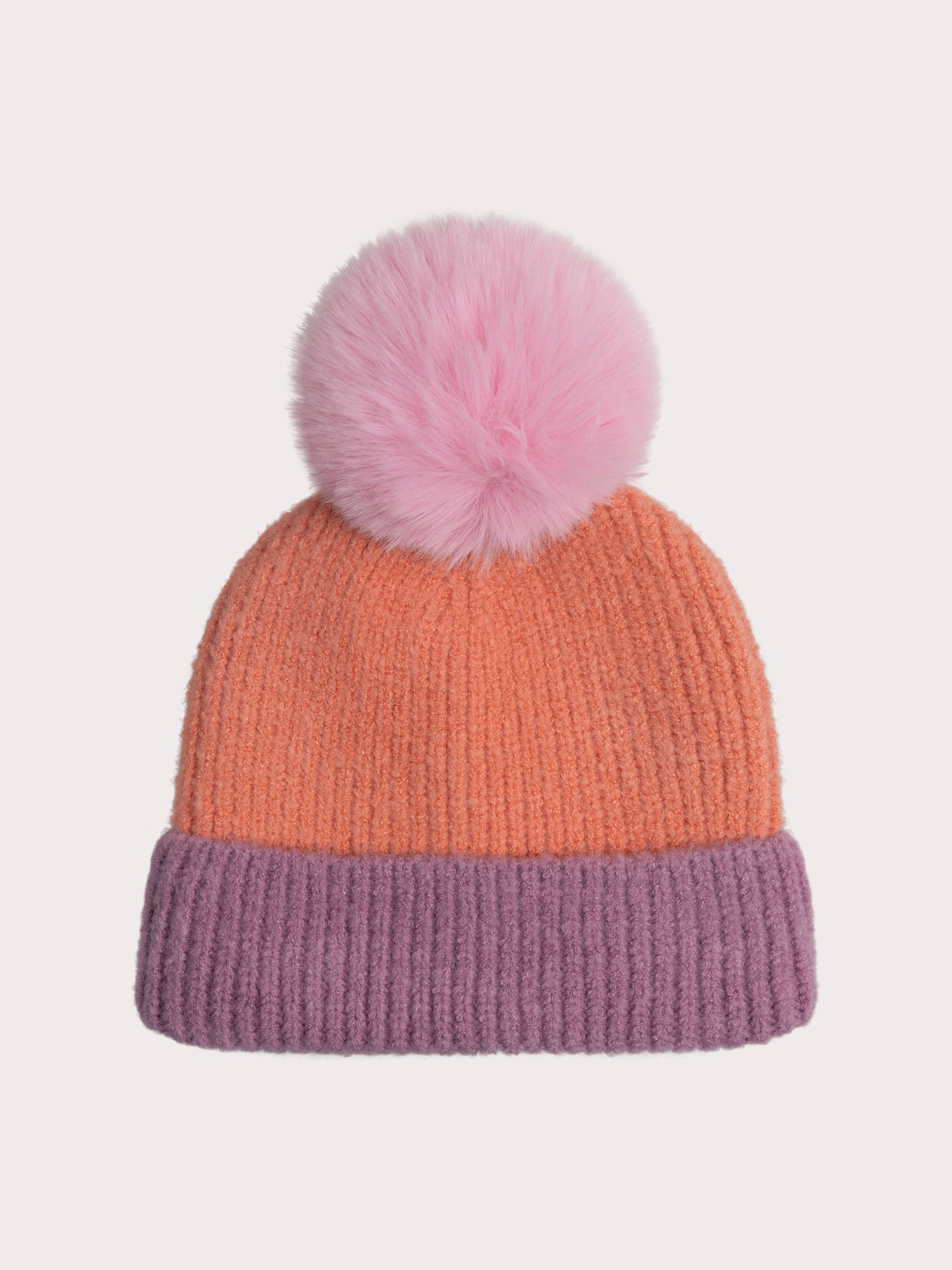 Two-tone Beanie with Pom Pom for Girl