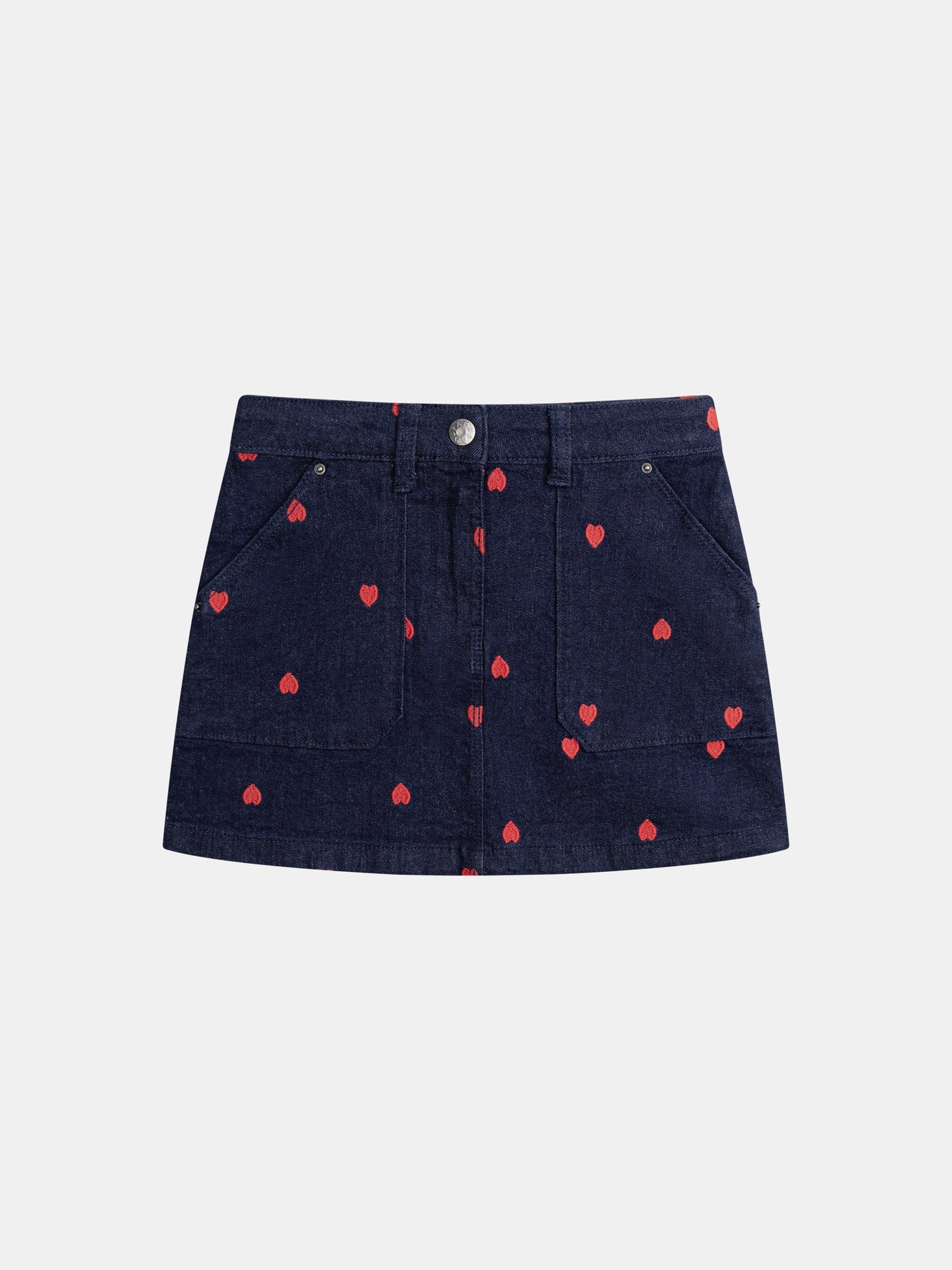 Blue Denim Skirt with Heart Embroidery for Girl