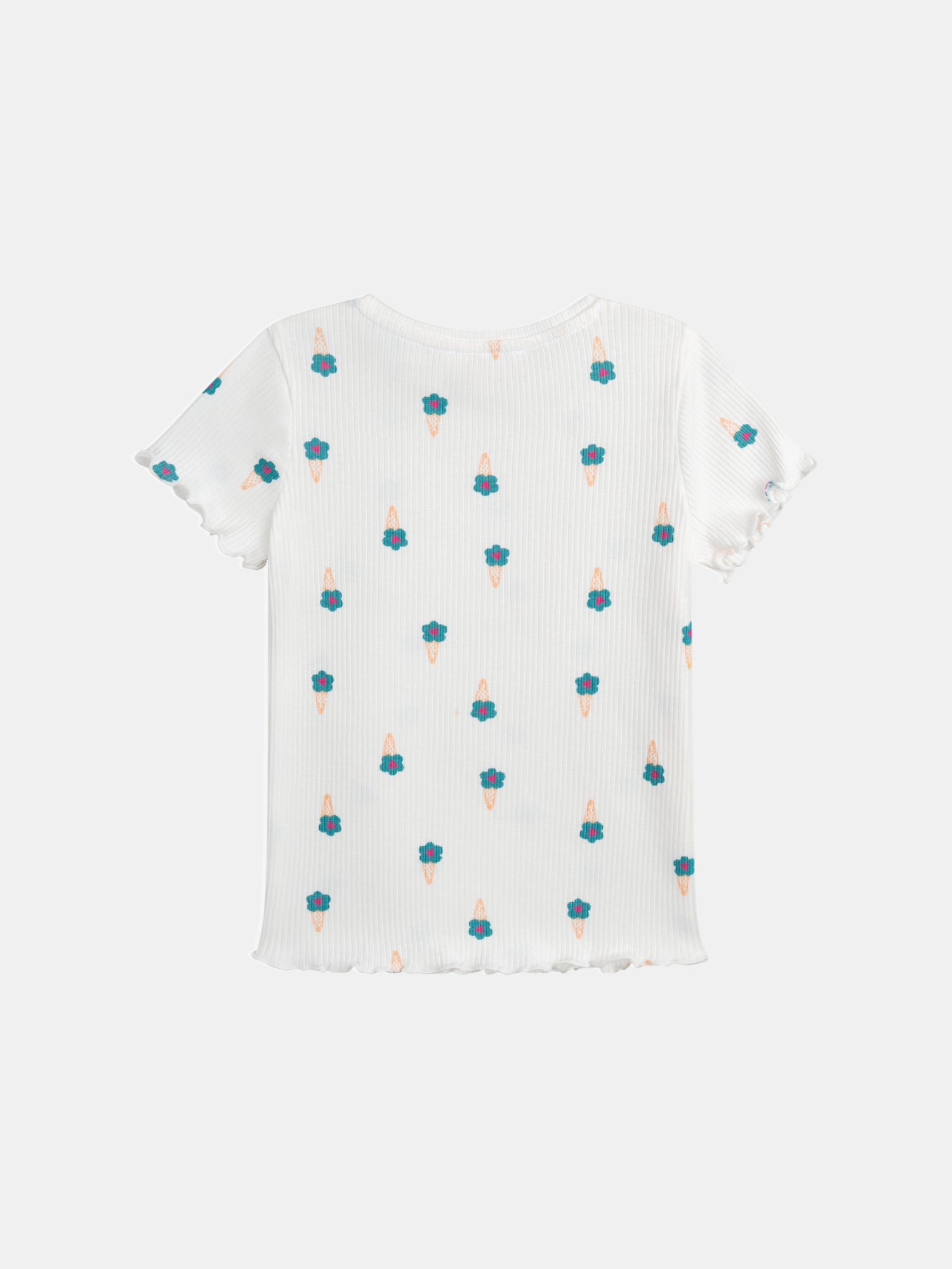 Ecru cotton t-shirt with ice flower print for girl