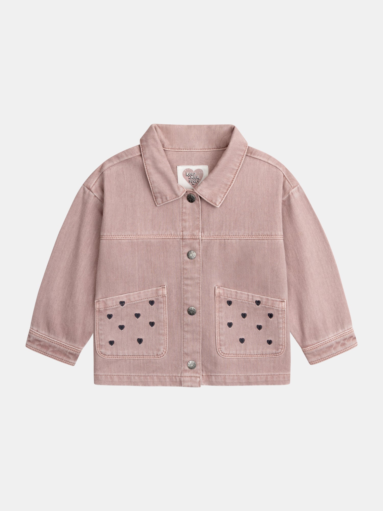 Pink Heart Embroidered Jacket for Girls