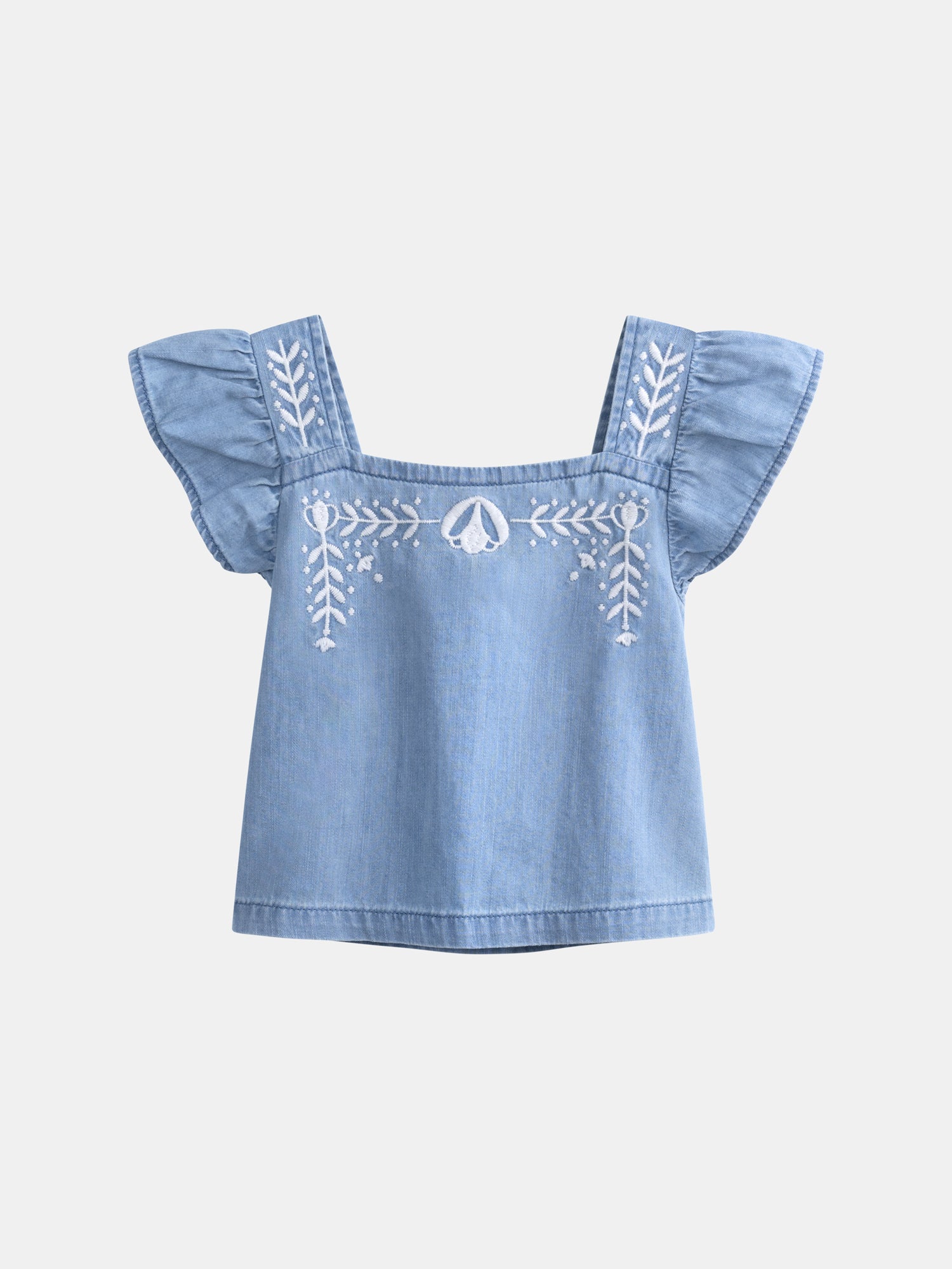 Blue blouse with floral embroidery for girls