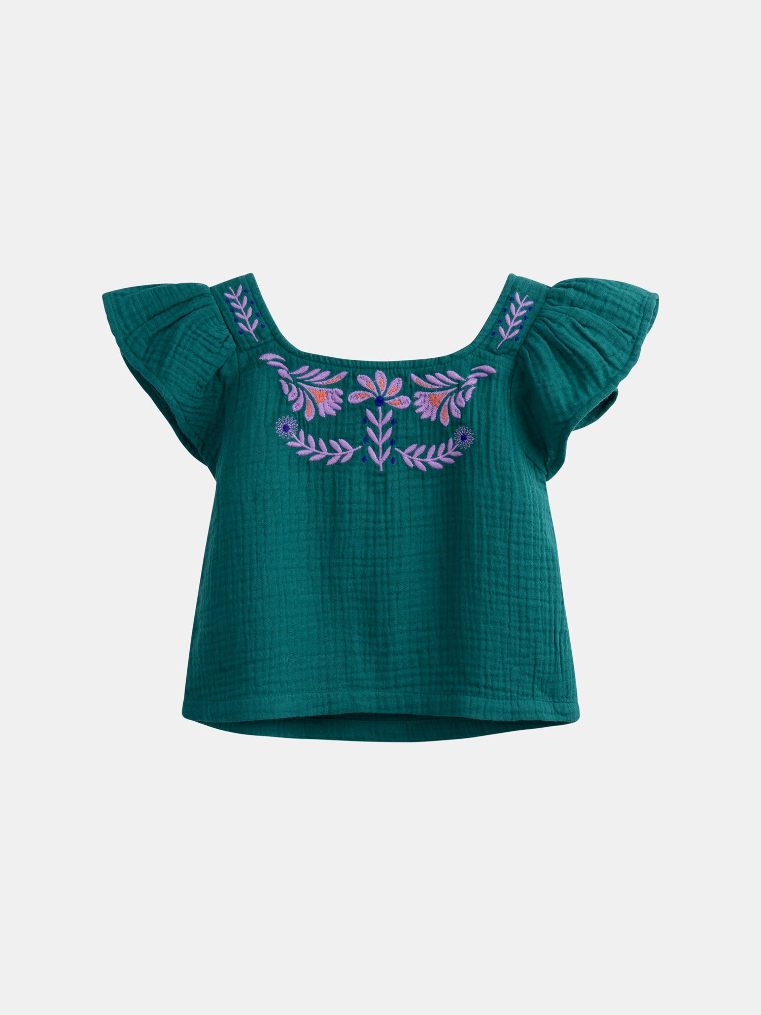 Green blouse with floral embroidery for girl