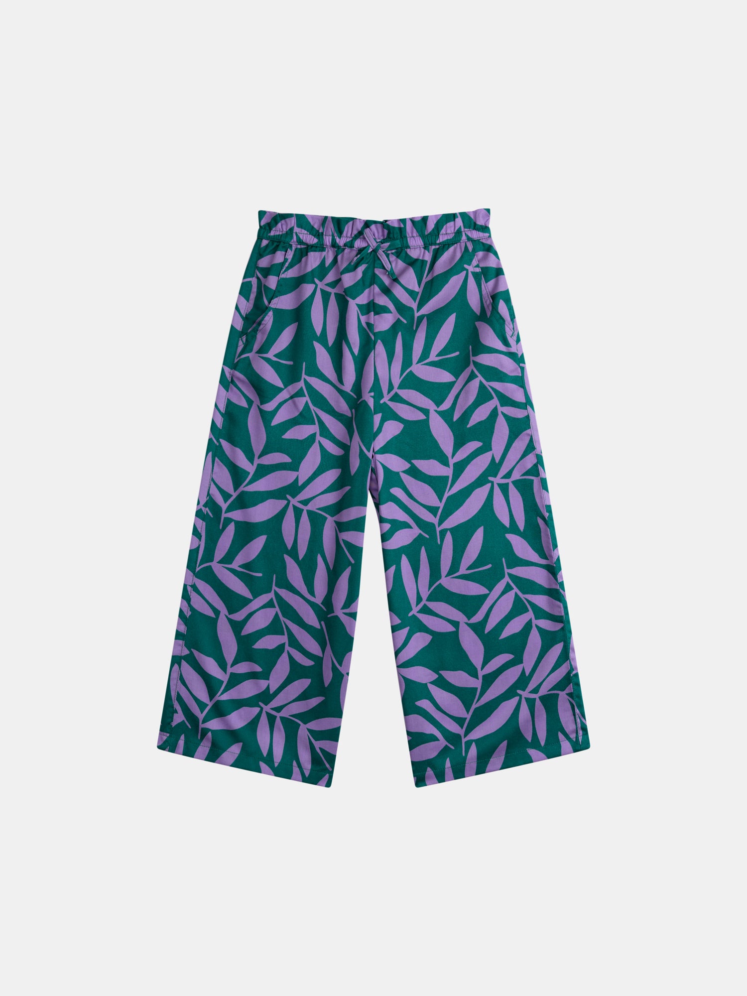 Green Leaf Print Pants for Girls