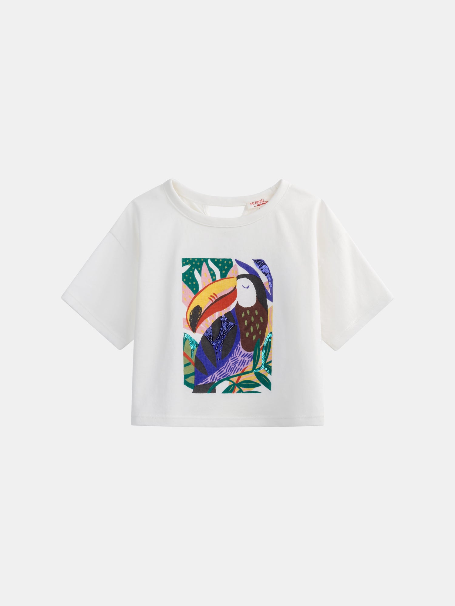 Ecru T-shirt with toucan animation for girls