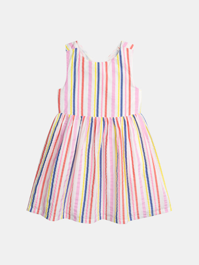 Cream dress with multicolored stripes for girls