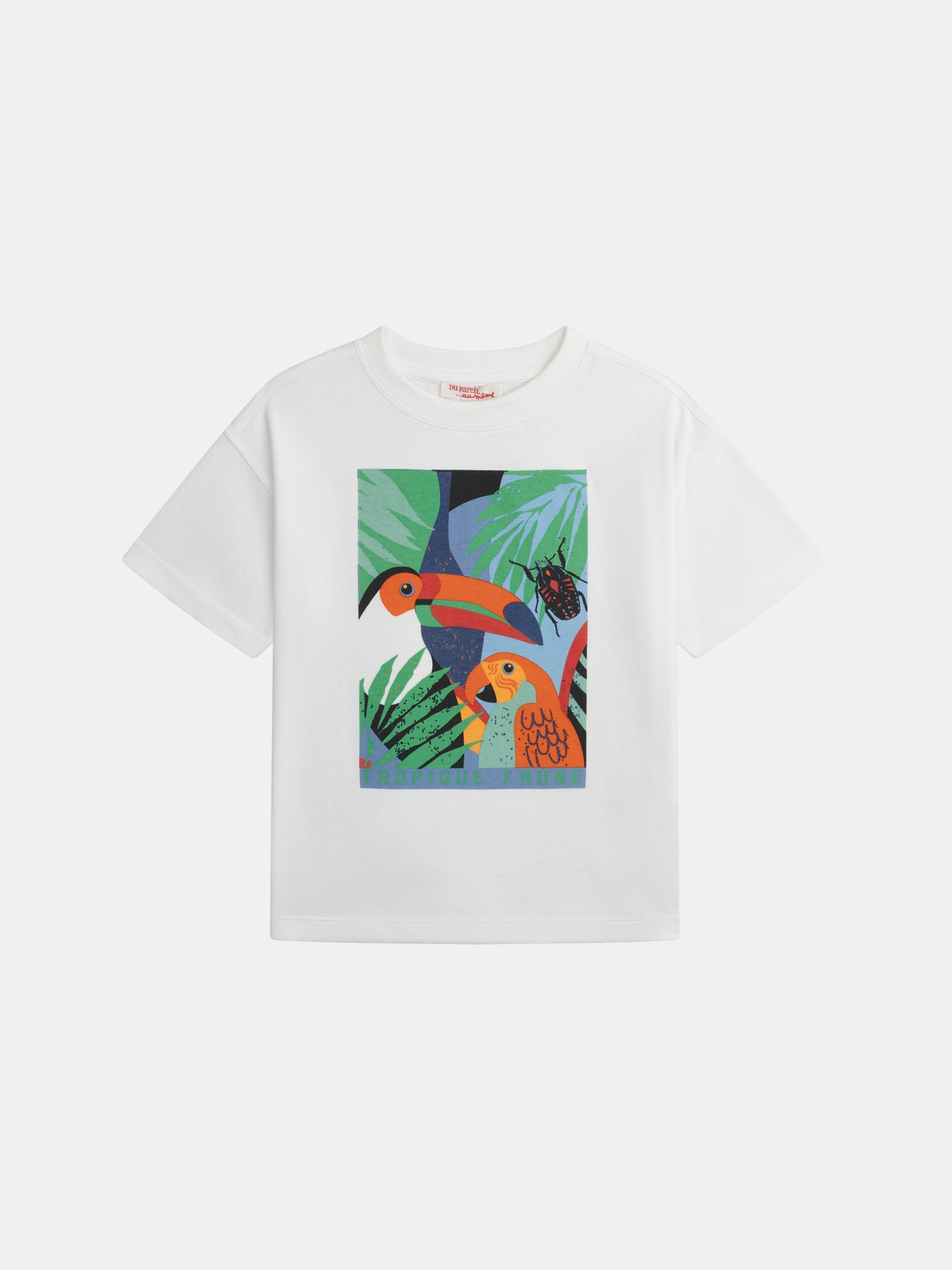 Ecru t-shirt and red shorts set with animation for boy